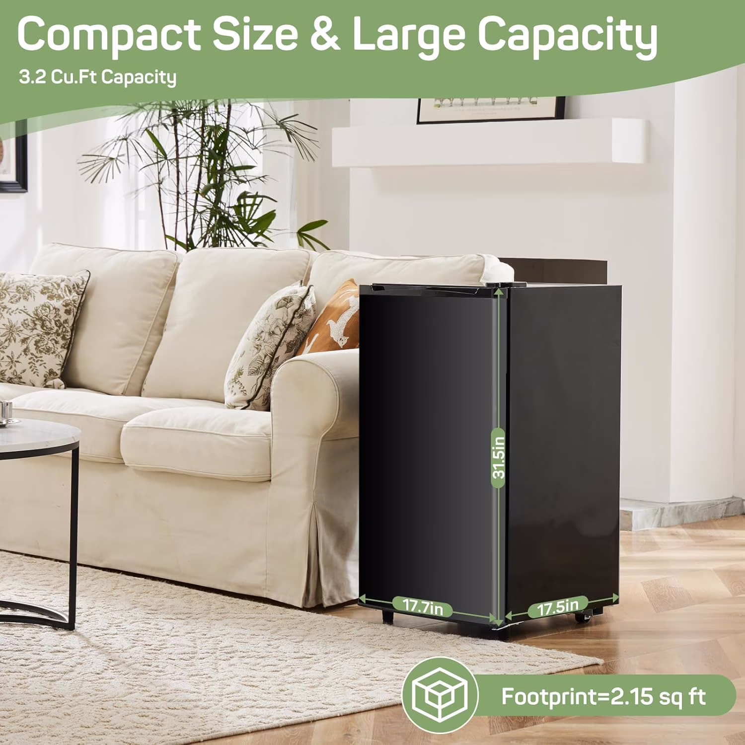 Mini Fridge for Bedroom 3.2 Cu.Ft Small Refrigerator with Freezer for Dorm Office, Compact Single Door Adjustable Thermostat Low Noise,Black - Image 5