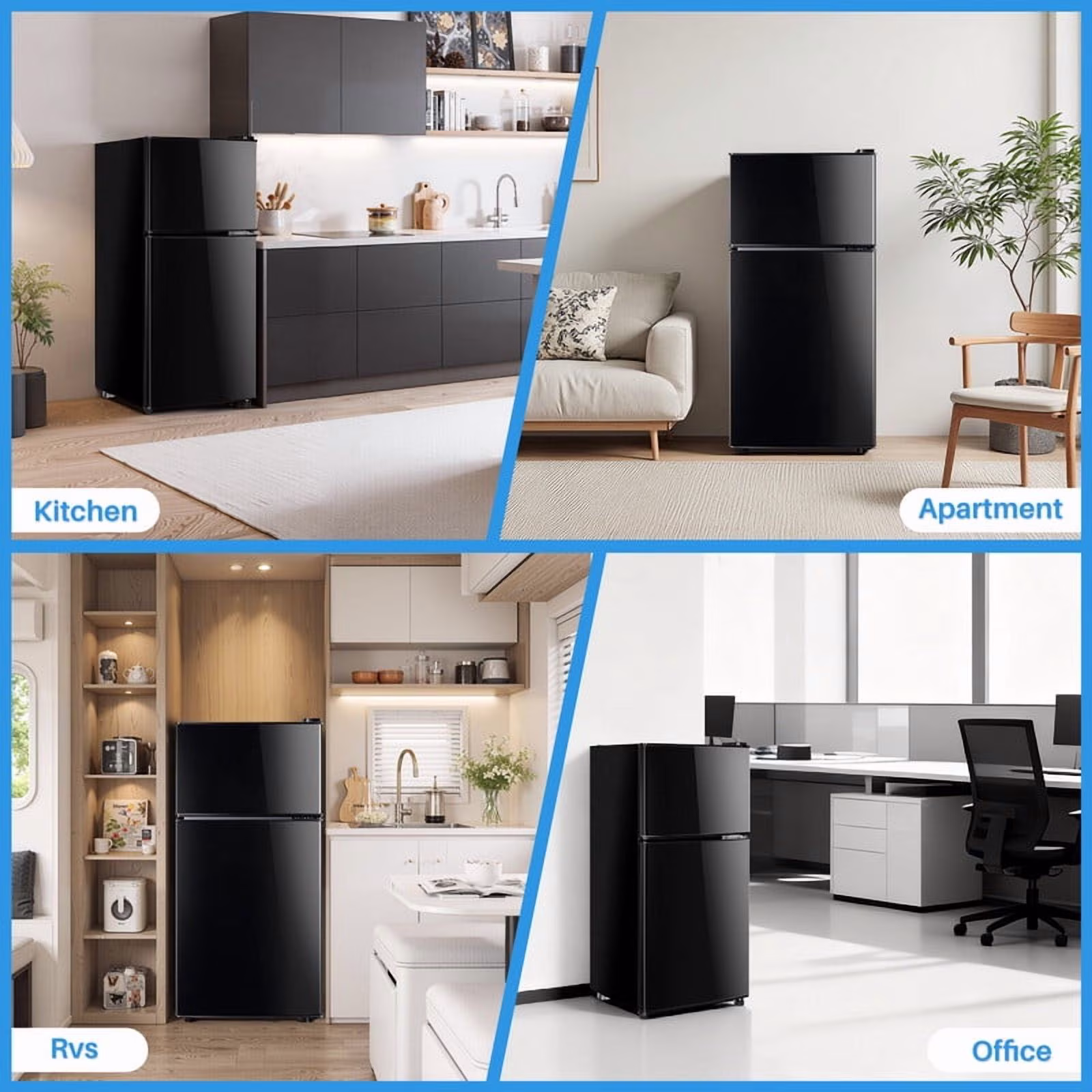 Mini Fridge with Freezer, 2.4 Cu.ft Compact Dual-Door Refrigerator for Bedroom, Dorm, Office, Black - Image 4