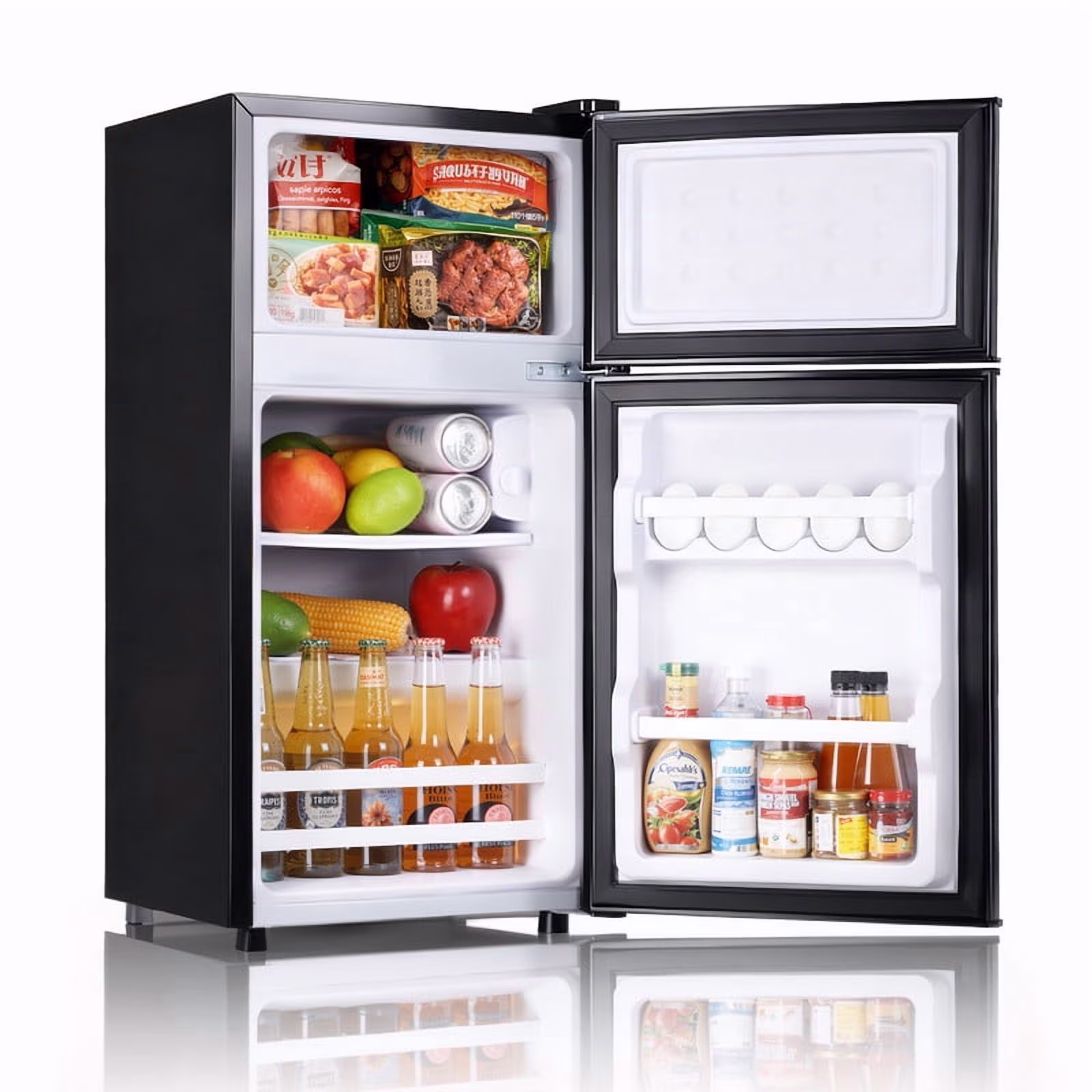 Mini Fridge with Freezer, 2.4 Cu.ft Compact Dual-Door Refrigerator for Bedroom, Dorm, Office, Black