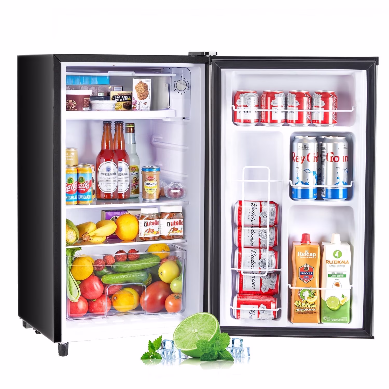 Mini Fridge with Freezer 3.2 Cu.Ft Compact Dorm Refrigerator for Kitchen, Office, Bedroom, Removable Glass Shelves Adjustable Thermostat Low Noise, 17.5" D x 17.7" W x 31.5" H, Black