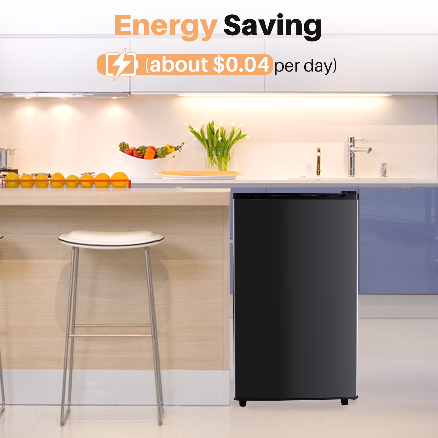 Mini Fridge with Freezer 3.2 Cu.Ft Compact Dorm Refrigerator for Kitchen, Office, Bedroom, Removable Glass Shelves Adjustable Thermostat Low Noise, 17.5" D x 17.7" W x 31.5" H, Black - Image 4