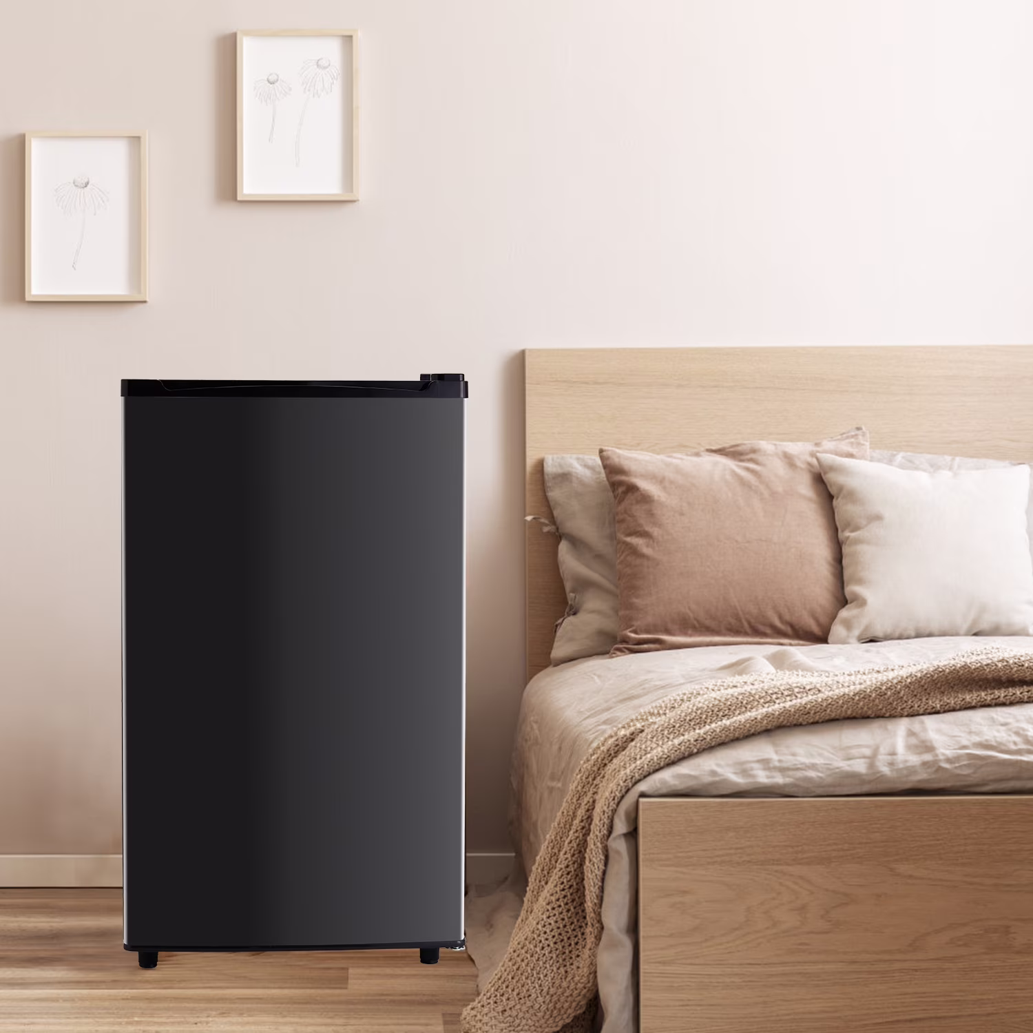 Mini Fridge with Freezer 3.2 Cu.Ft Compact Dorm Refrigerator for Kitchen, Office, Bedroom, Removable Glass Shelves Adjustable Thermostat Low Noise, 17.5" D x 17.7" W x 31.5" H, Black - Image 2