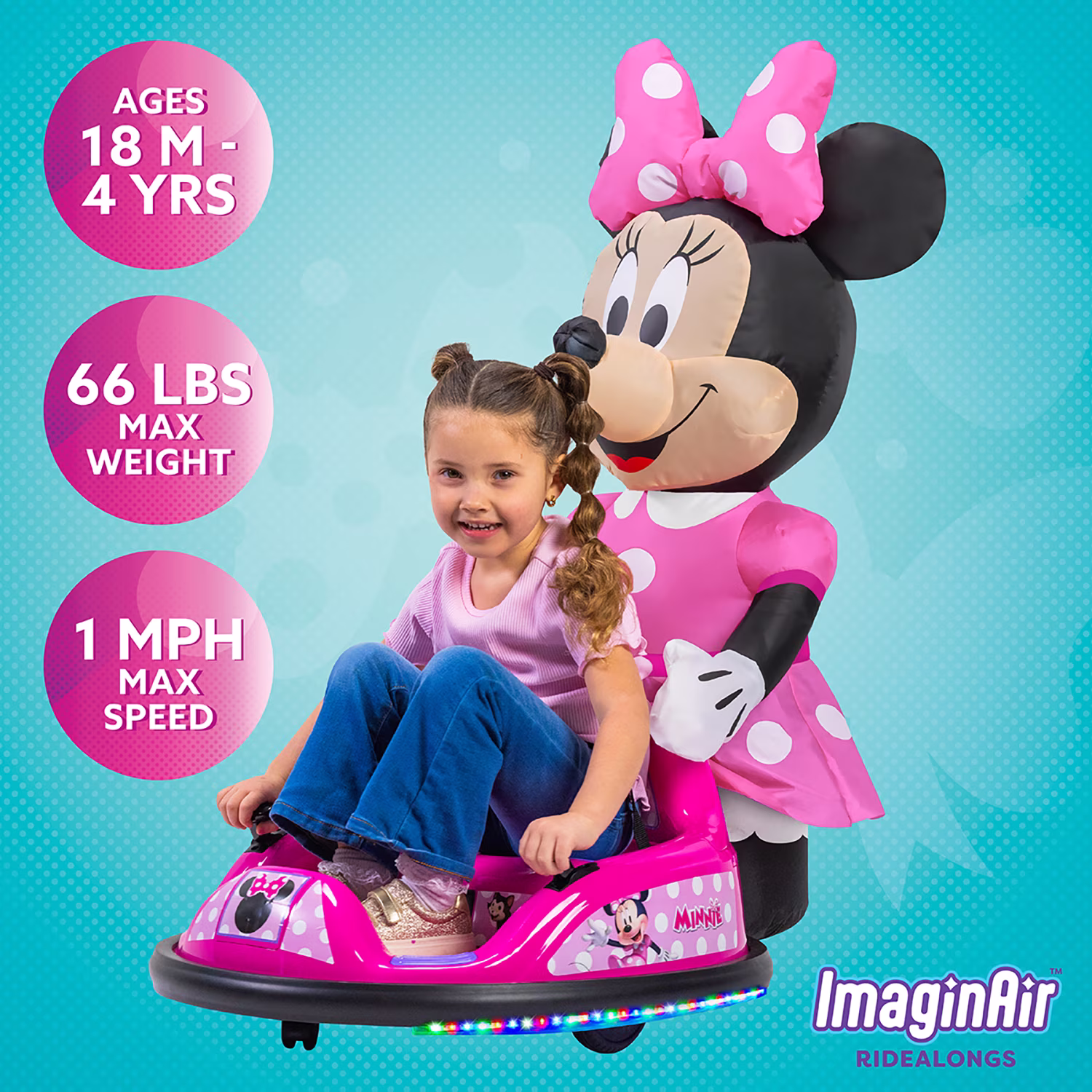 Minnie Mouse 6V ImaginAir Ride on Bumper Car with Inflatable Minnie Character and Rechargeable Battery - Image 5