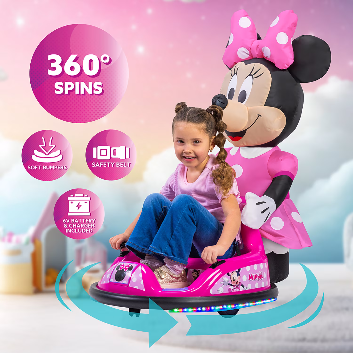 Minnie Mouse 6V ImaginAir Ride on Bumper Car with Inflatable Minnie Character and Rechargeable Battery - Image 4