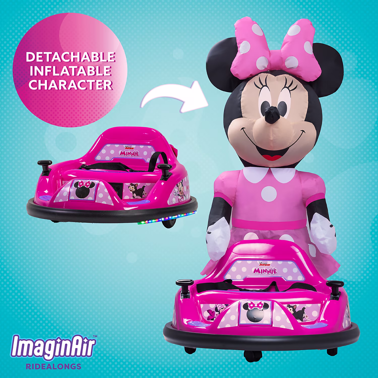 Minnie Mouse 6V ImaginAir Ride on Bumper Car with Inflatable Minnie Character and Rechargeable Battery - Image 3