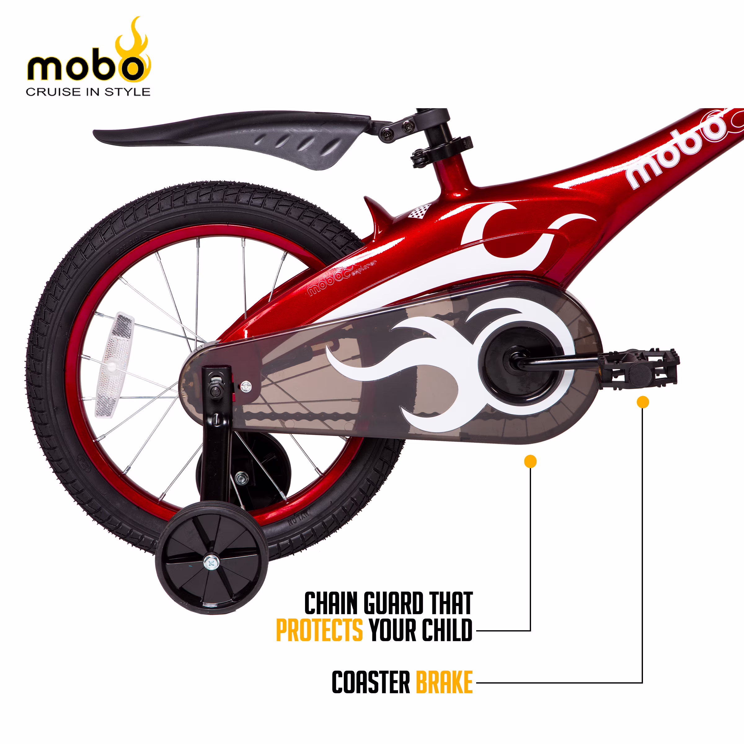 Mobo Lite Bike w/Training Wheels. 16" Child Bicycle, Red - Image 3