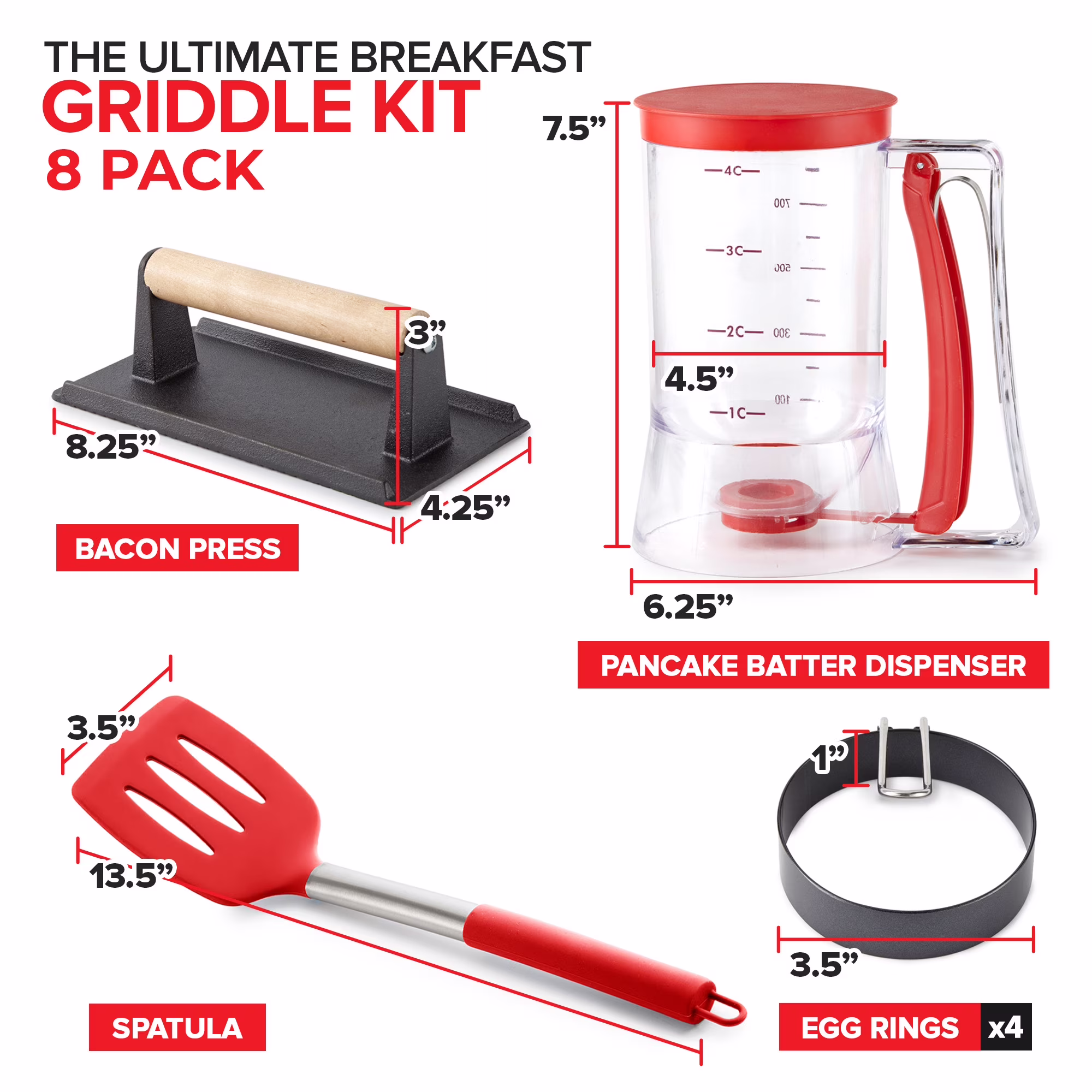 Modern Innovations Griddle Breakfast Kit Pancake Batter Dispenser Grill Press Egg Rings Spatula Compatible With Blackstone Griddles 8 Pack - Image 5