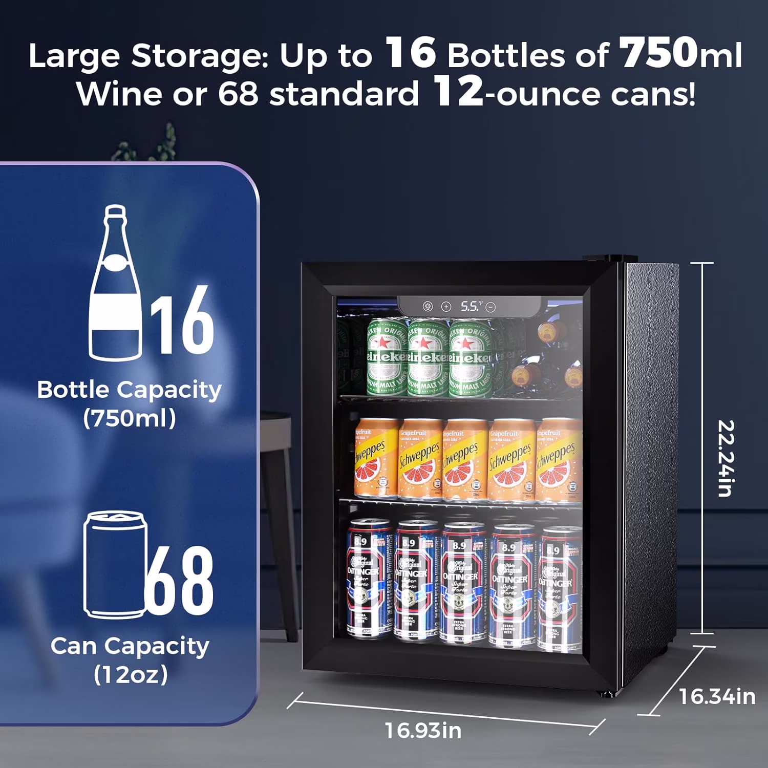 Moifoi 1.7 Cu. ft. Beverage Refrigerator Cooler, Mini Fridge with Glass Door, Exchangeable Door, Home/Bar/Office - Image 3