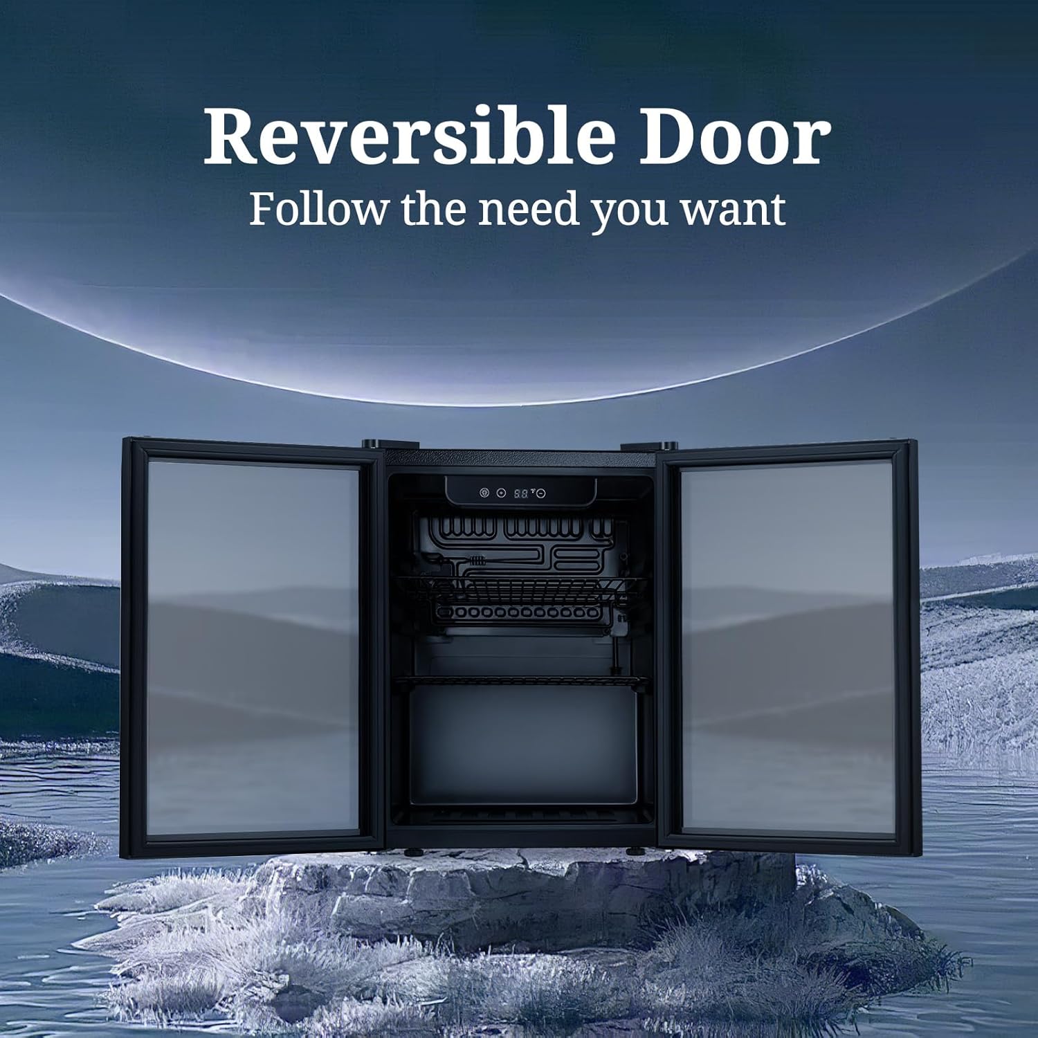 Moifoi 1.7 Cu. ft. Beverage Refrigerator Cooler, Mini Fridge with Glass Door, Exchangeable Door, Home/Bar/Office - Image 2