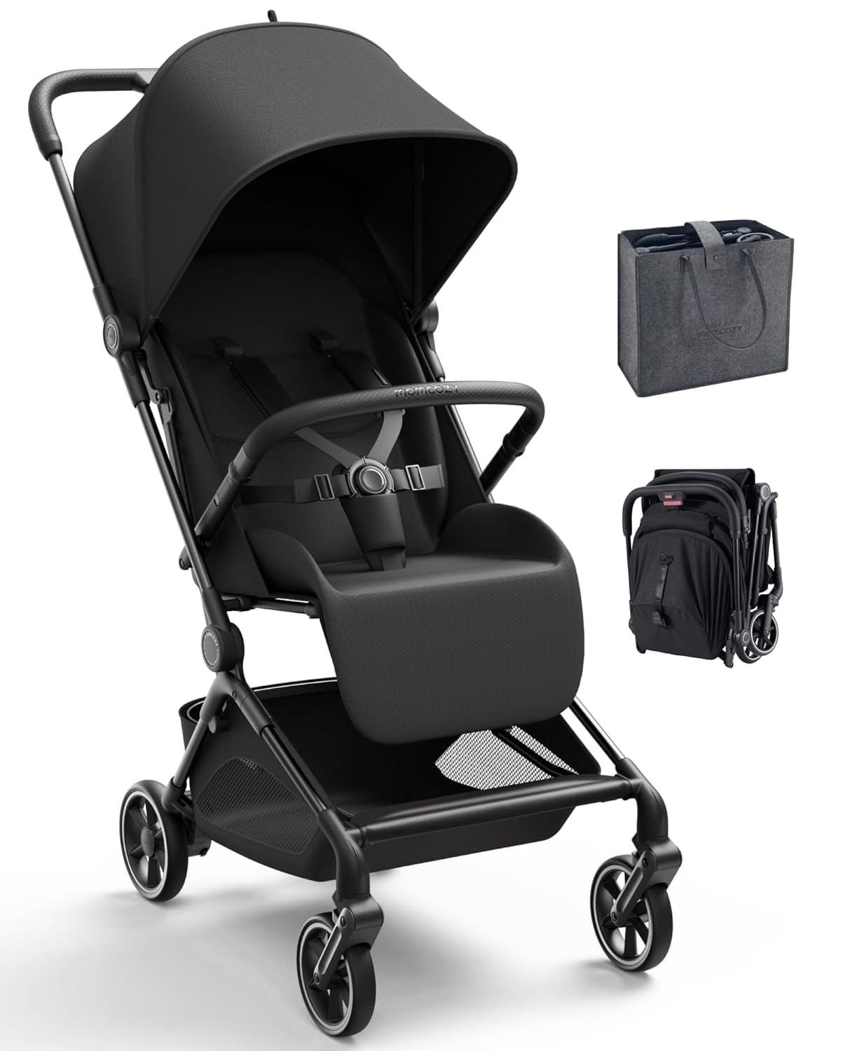 Momcozy Tuckgo Travel Stroller, Carry-On Compatible, Ultra Compact Stroller for Toddler, Reclining Seat, UPF 50+ Canopy, Adjustable Leg Rest, 33L Extra-Large Storage, Stroller Travel Bag Included