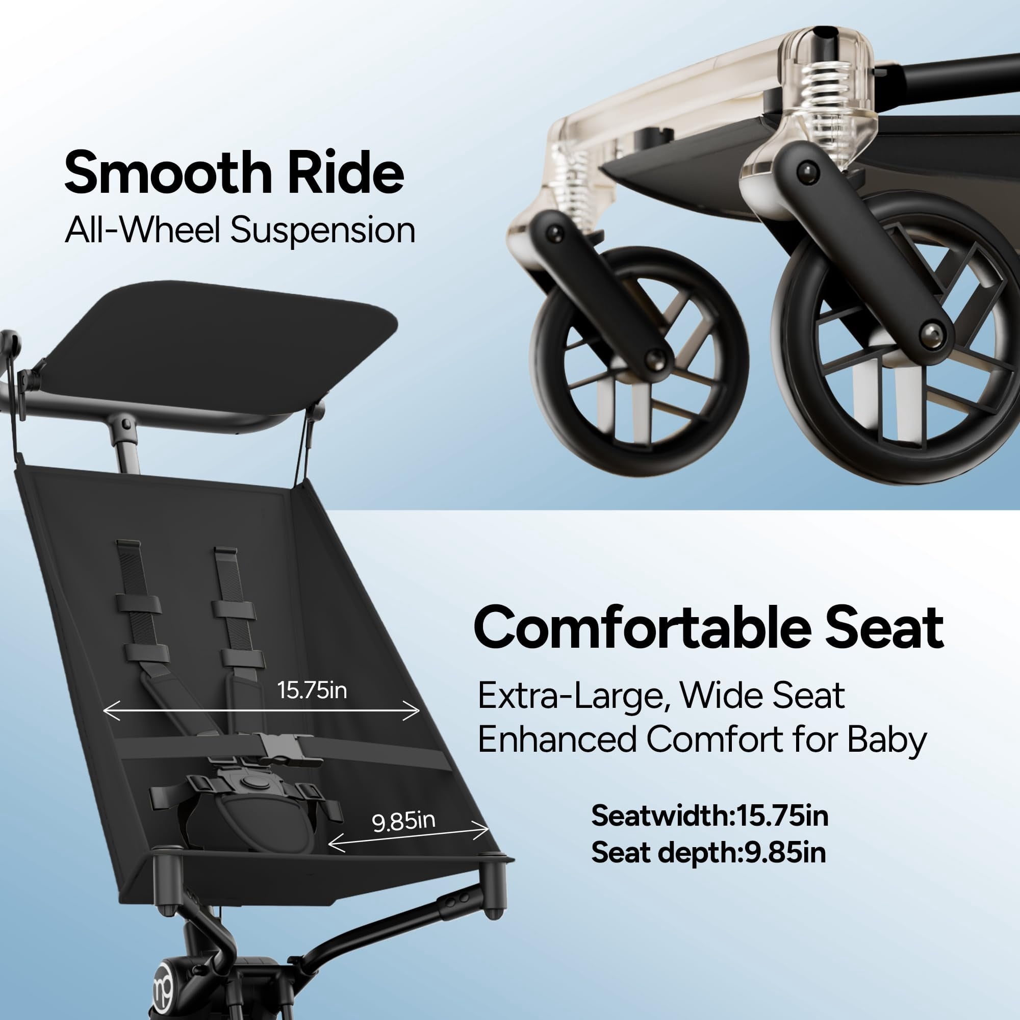 Mompush Jeto Lightweight Travel Stroller, Ultra-Compact One-Hand Fold, for Ages 6–36 Months, Black, 10.1LB, Unisex - Image 3