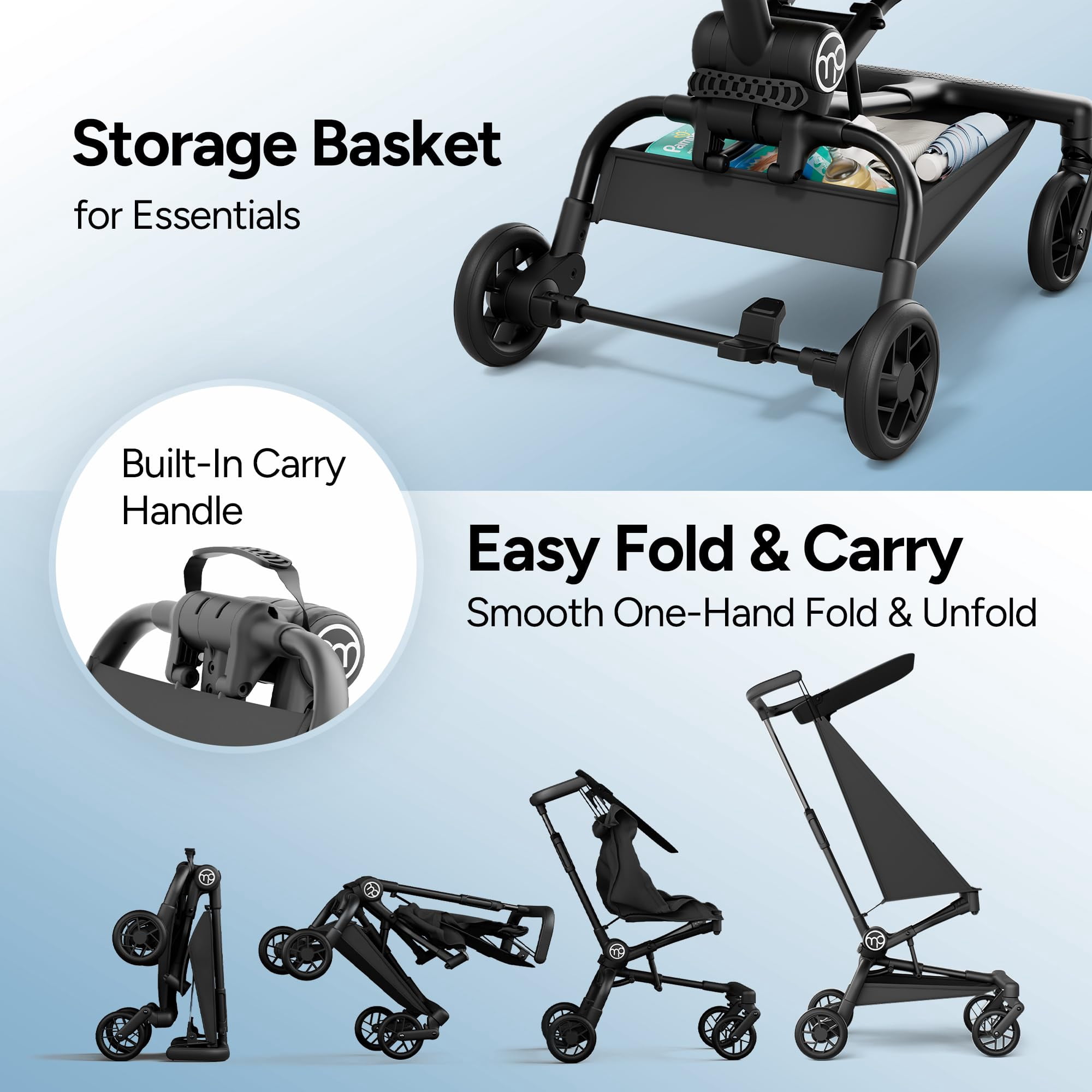 Mompush Jeto Lightweight Travel Stroller, Ultra-Compact One-Hand Fold, for Ages 6–36 Months, Black, 10.1LB, Unisex - Image 5