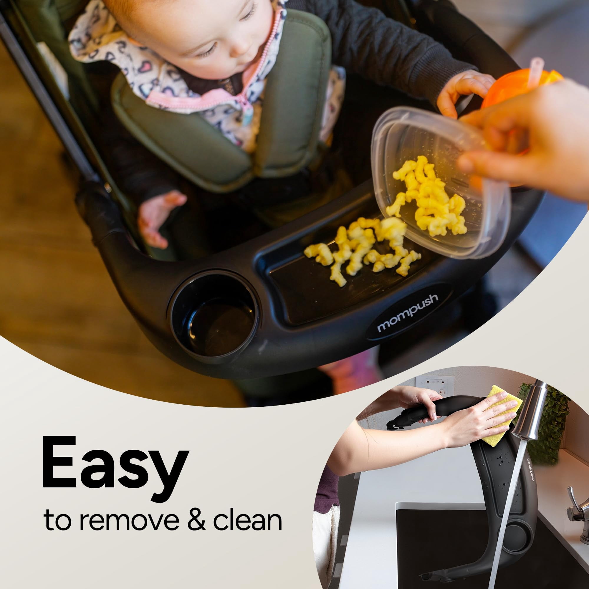 Mompush Lithe V2 Lightweight Stroller with Snack Tray, Newborn Nest Mode, Black, 17.3LB, Unisex - Image 4