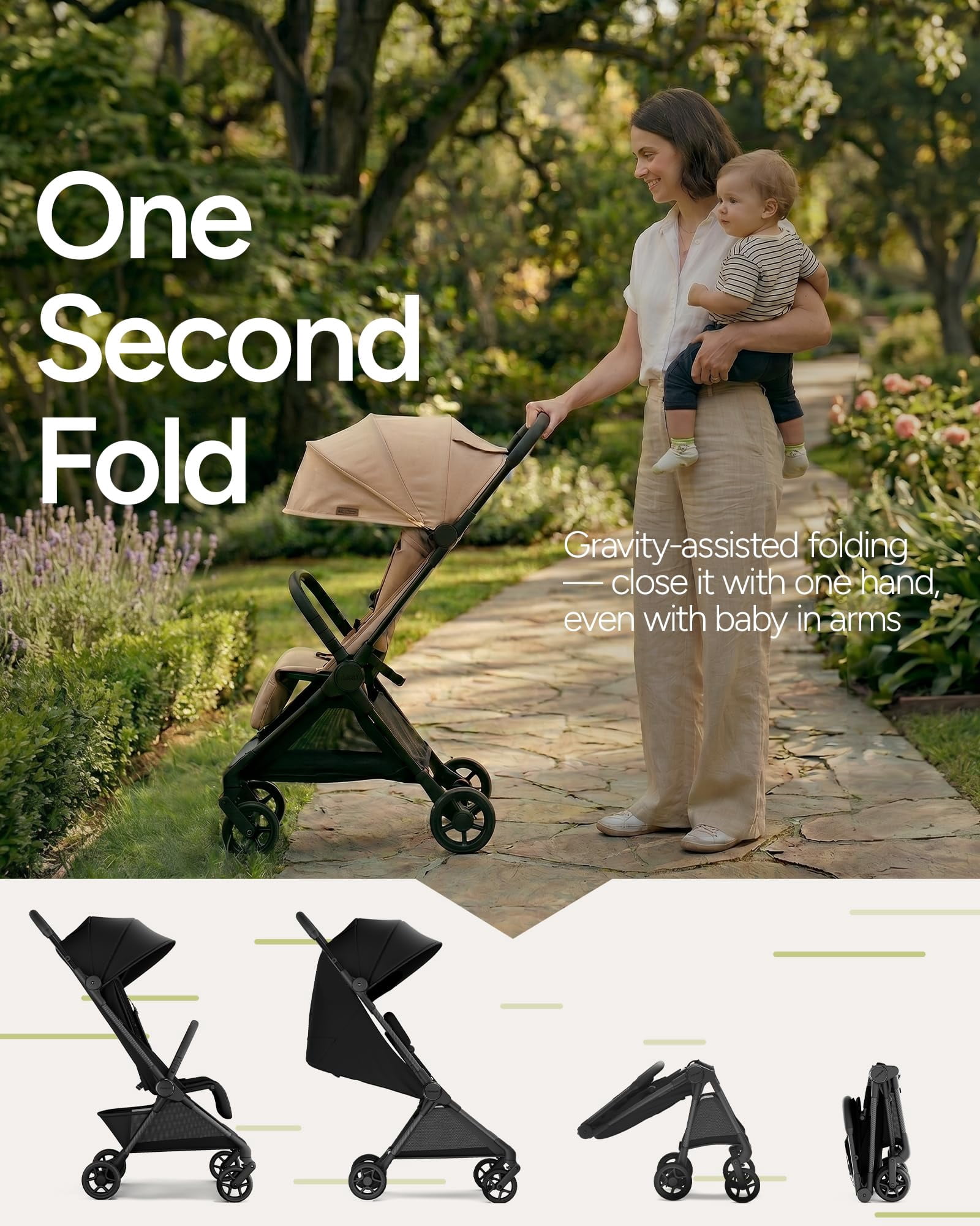 Mompush Nexis Carbon Ultra-Light Travel Stroller, Compact, Full Recline, from Birth to 50 lbs, Black, 13.9LB, Unisex - Image 3