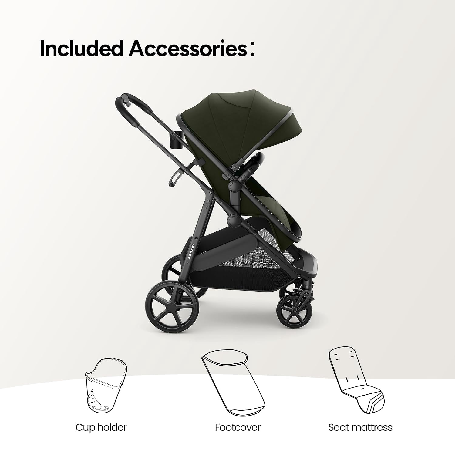 Mompush Wiz 2-in-1 Baby Stroller with Bassinet Mode, Reversible Seat and Large Canopy, Forest, 22.3LB, Unisex - Image 3