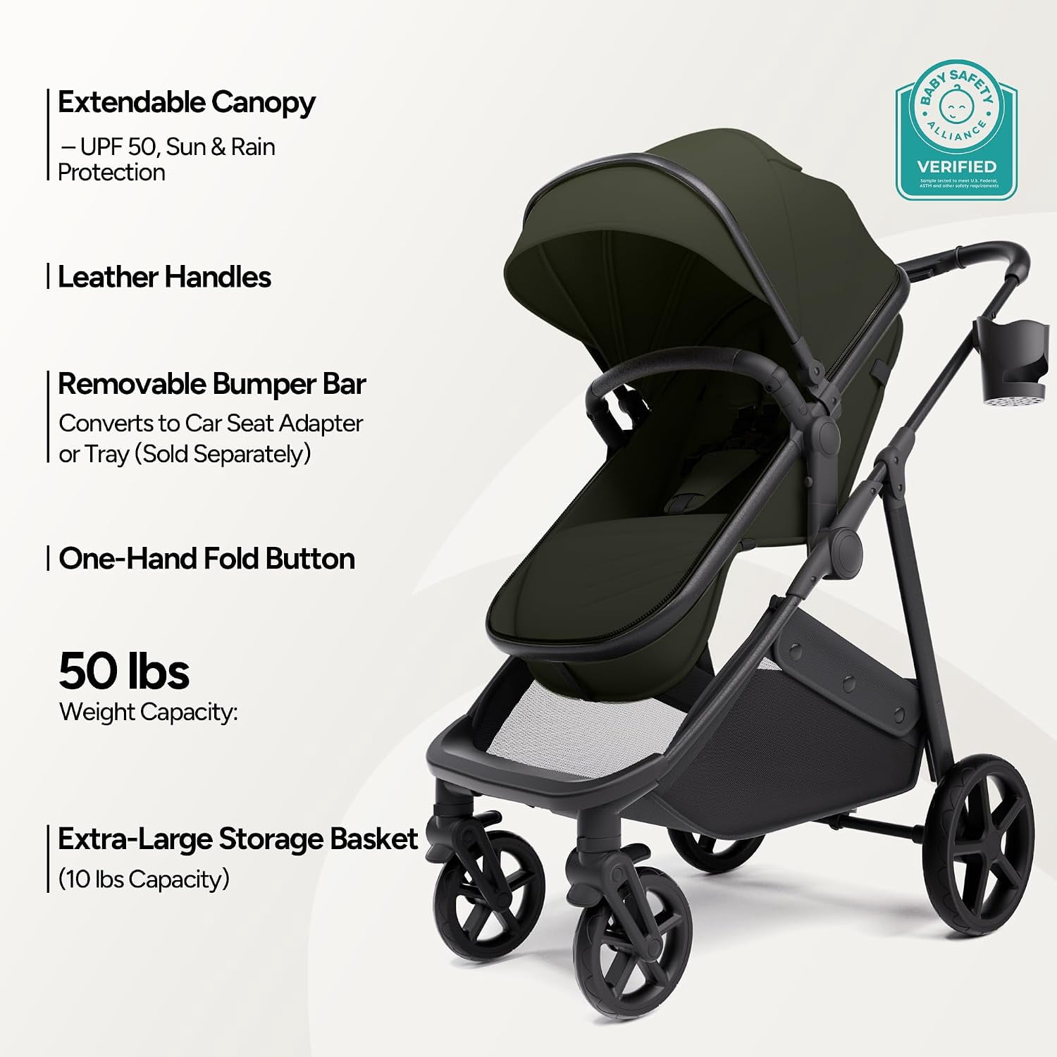 Mompush Wiz 2-in-1 Baby Stroller with Bassinet Mode, Reversible Seat and Large Canopy, Forest, 22.3LB, Unisex - Image 4