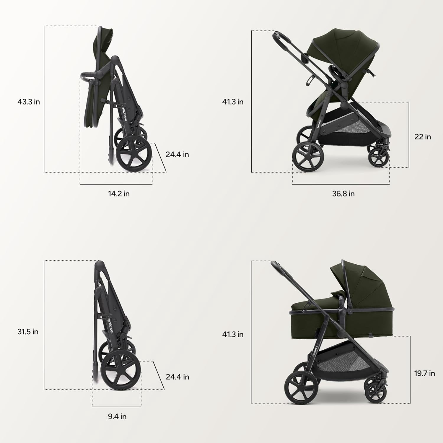 Mompush Wiz 2-in-1 Baby Stroller with Bassinet Mode, Reversible Seat and Large Canopy, Forest, 22.3LB, Unisex - Image 5