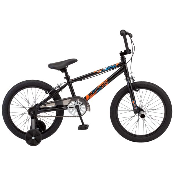 Mongoose Switch Kids Bike with Training Wheels, 18 Inch Wheels, Ages 5-9, Black