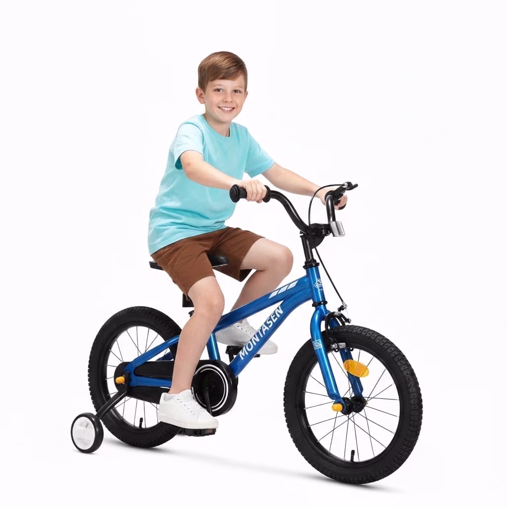 Montasen 18 Inch Kids Bike with Training Wheels Hand Brake Coaster Brake BMX Style Bicycle, Blue