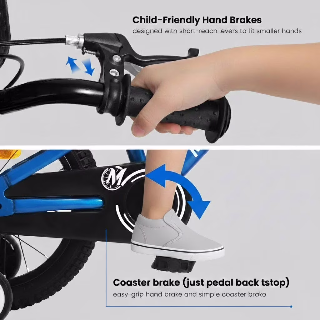 Montasen 18 Inch Kids Bike with Training Wheels Hand Brake Coaster Brake BMX Style Bicycle, Blue - Image 5