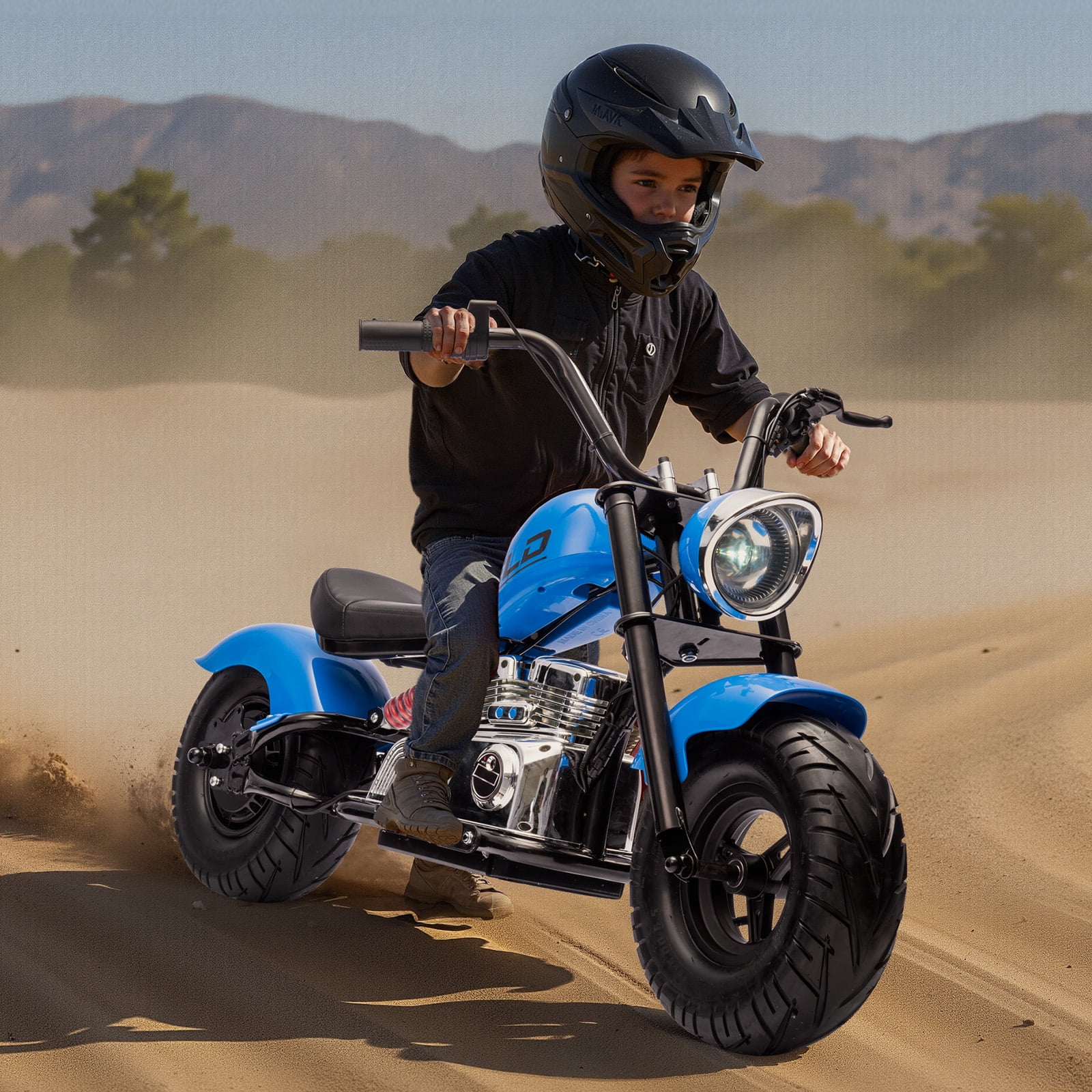 MUKIDY 24V Electric Motorcycle for Kids, 250W Ride on Motorcycle with Twist Grip Throttle, Key Start, Music, Speed up to 12.4 mph, Age 8+, Blue - Image 5