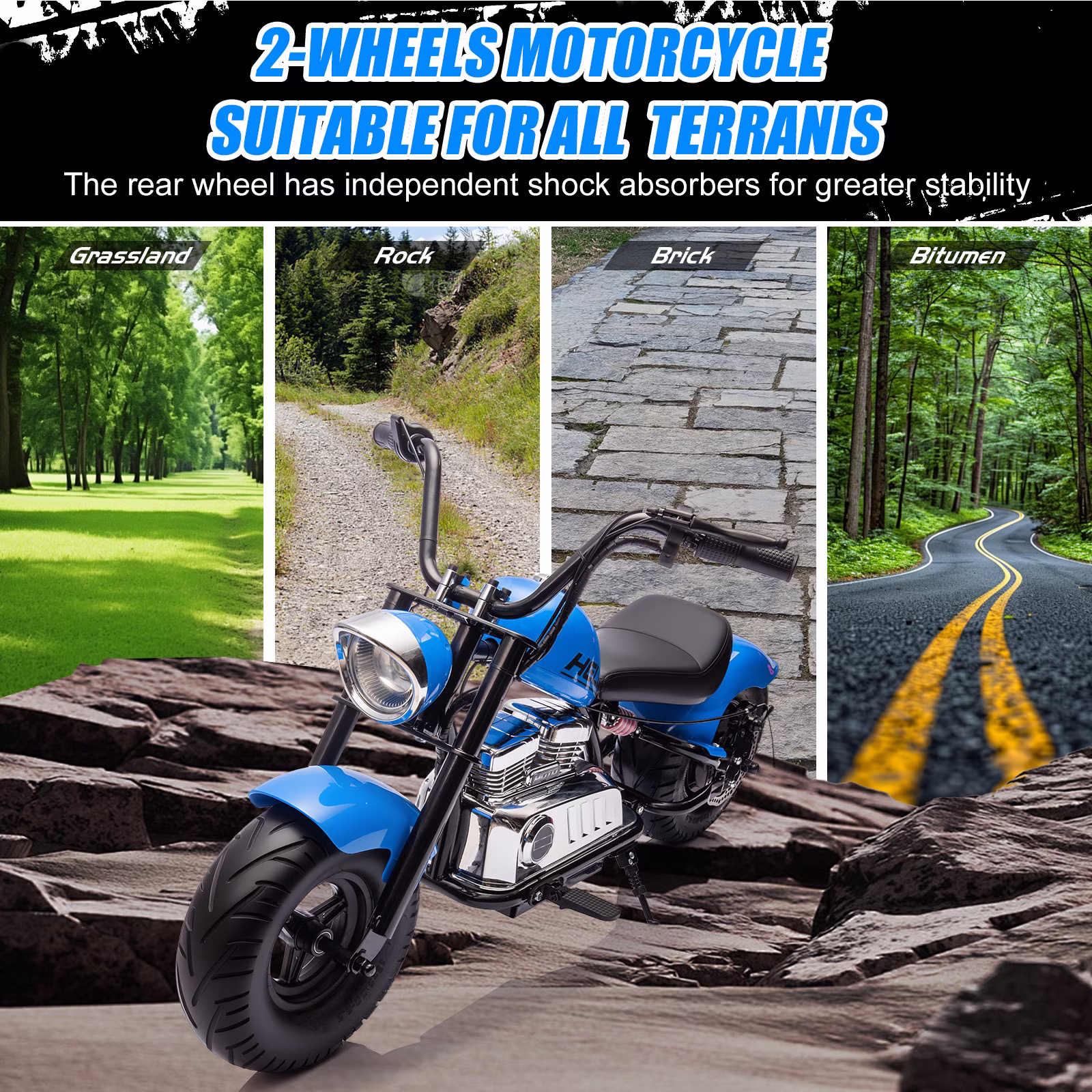 MUKIDY 24V Electric Motorcycle for Kids, 250W Ride on Motorcycle with Twist Grip Throttle, Key Start, Music, Speed up to 12.4 mph, Age 8+, Blue - Image 3