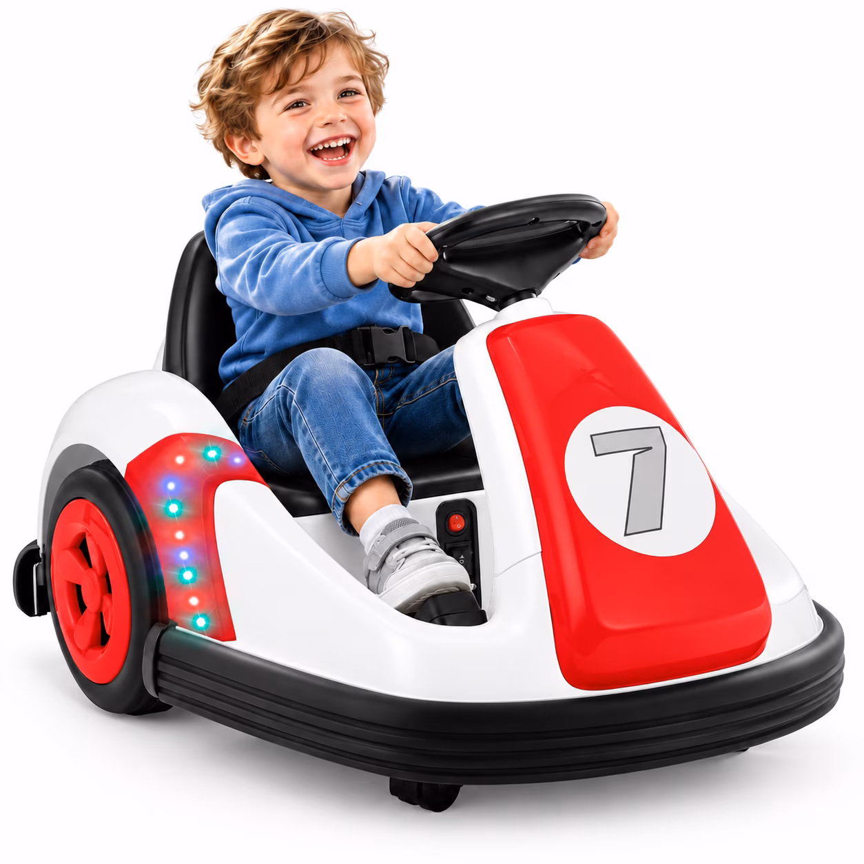 Neche 12V Electric Bumper Car for Toddlers, 2.2 mph Ride On Toy with Remote Control, 360° Spin, Bluetooth Music, LED Lights, DIY Stickers, Red