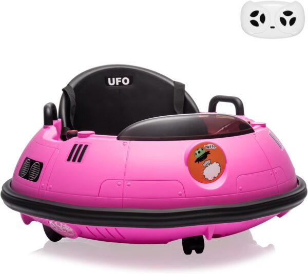 NEILA 12V Kids Ride on Bumper Car 360° Spin Battery Powered Electric Fun Toys with Remote Control, LED Lights, Safety Belt, Music, 2 Driving Modes for Toddlers Boys and Girls (Pink)
