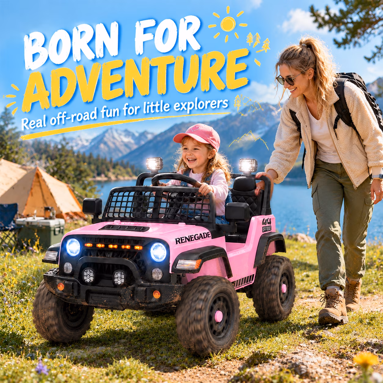 NEORIVER 12V Kids Electric Ride On Car, Ride On Toy Vehicle with Dual 35W Motors, 3 Speed Modes, Bluetooth, USB, LED Lights & Horn - Image 4