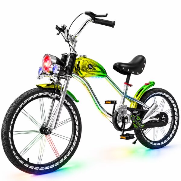 NEORIVER 20" Kids Bike Retro Motorcycle Style, Boys Girls Ages 3-12, Front Lights & Music, Adjustable Seat, Kickstand, V-Brake