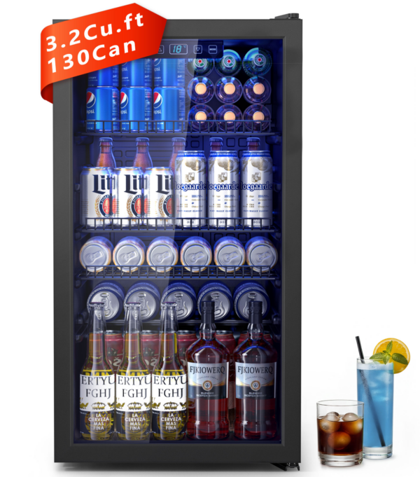 Nepsam 130 Can Beverage Refrigerator Cooler 3.2 Cu.ft Mini Fridge with Glass Door & Adjustable Shelves, for Home/Office/Bar