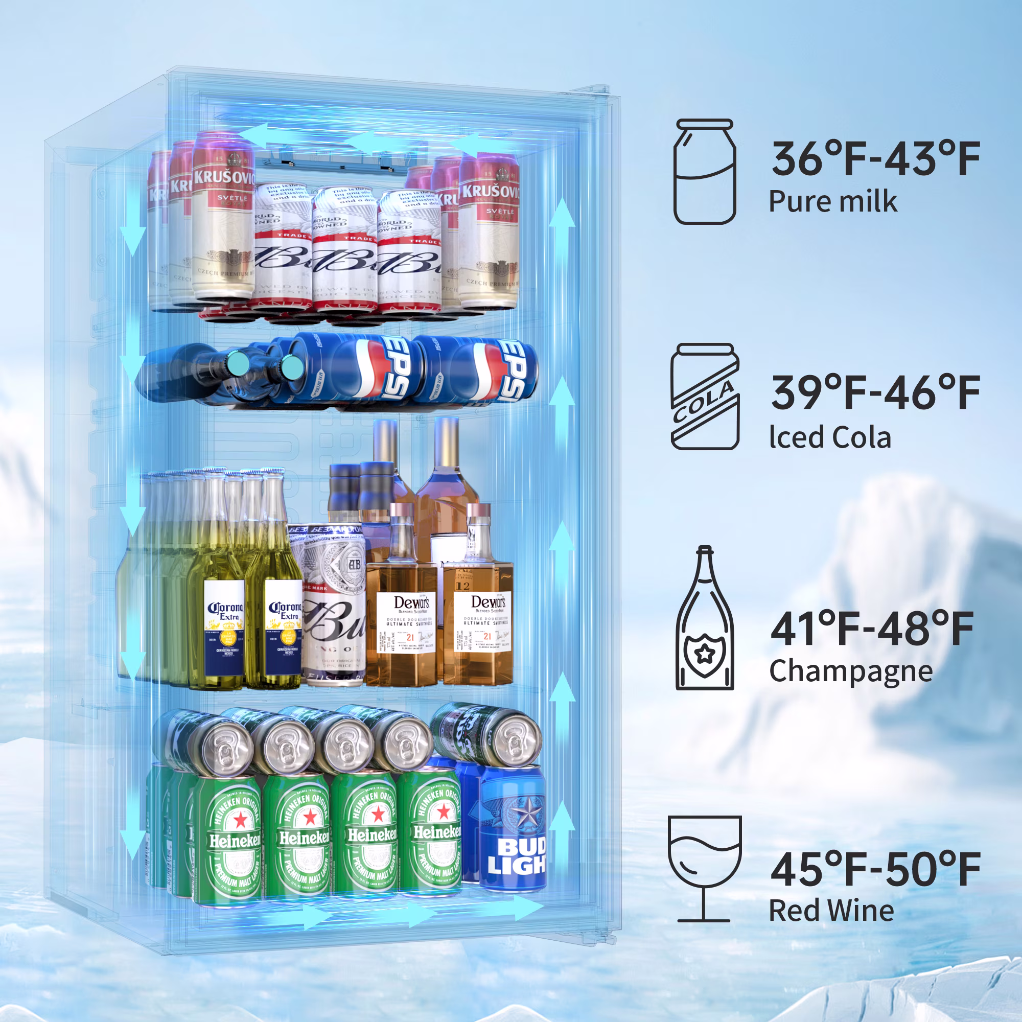 Nepsam 130 Can Beverage Refrigerator Cooler 3.2 Cu.ft Mini Fridge with Glass Door & Adjustable Shelves, for Home/Office/Bar - Image 4