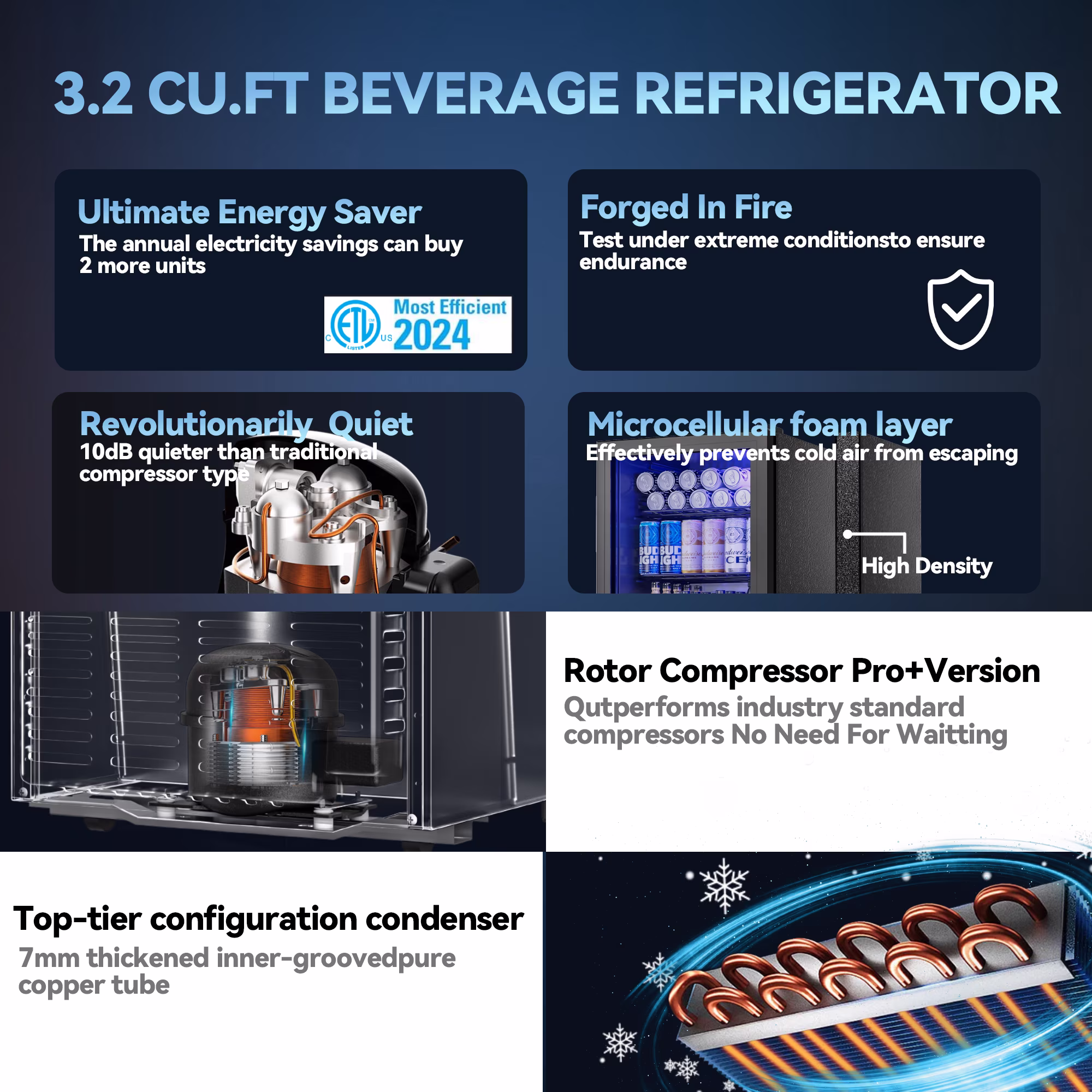 Nepsam 130 Can Beverage Refrigerator Cooler 3.2 Cu.ft Mini Fridge with Glass Door & Adjustable Shelves, for Home/Office/Bar - Image 2