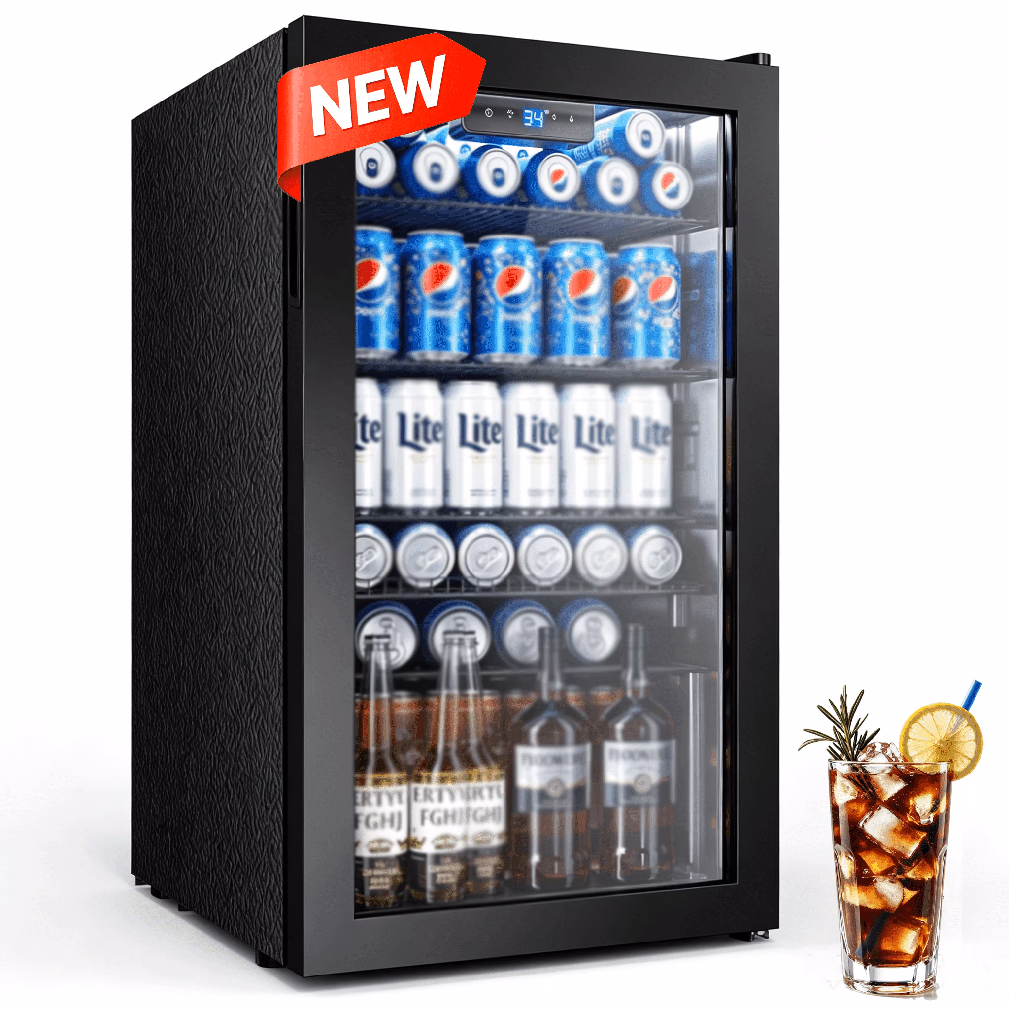 Nepsam 130 Cans Beverage Refrigerator Cooler, Drink Fridge for Soda Wine Beer, Reversible Door & Adjustable Temperature Control for Home Office, Black