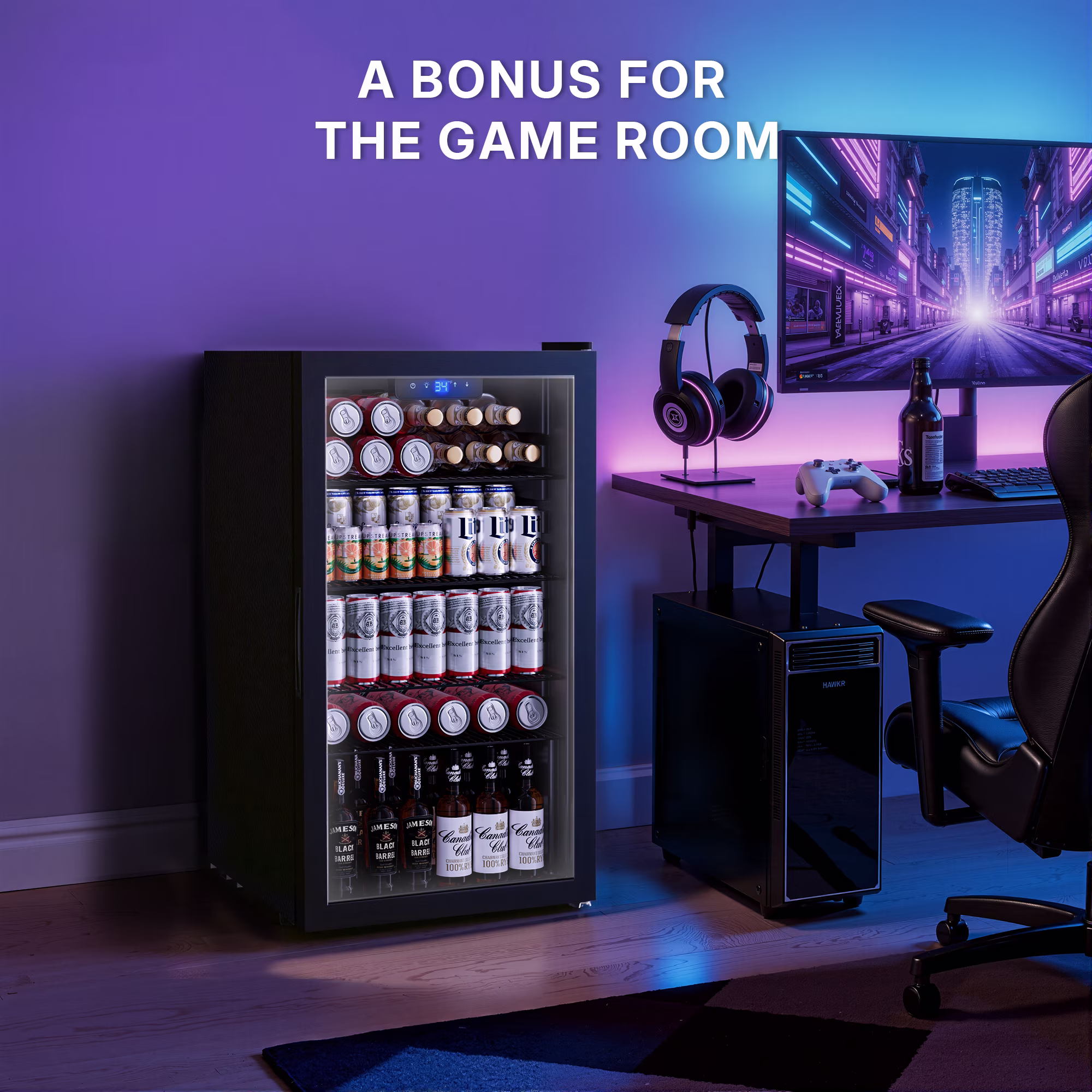 Nepsam 130 Cans Beverage Refrigerator Cooler, Drink Fridge for Soda Wine Beer, Reversible Door & Adjustable Temperature Control for Home Office, Black - Image 3