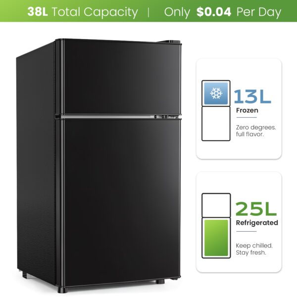 Nepsam Mini Refrigerator with Top Freezer 38 Liter Dual Door Small Refrigerator with 7-Level Adjustable Thermostat for Office, Black
