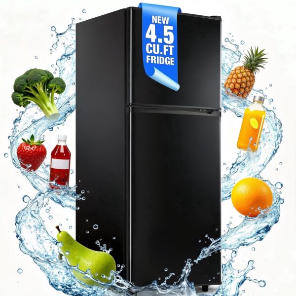 Nepsam Small Refrigerator with Top Freezer 4.5Cu.ft Two Door Mini Fridge, LED Light, Extra Drink Space for Apartment, Black