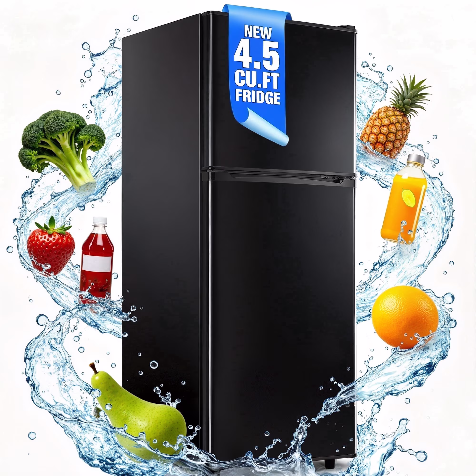 Nepsam Small Refrigerator with Top Freezer 4.5Cu.ft Two Door Mini Fridge, LED Light, Extra Drink Space for Apartment, Black