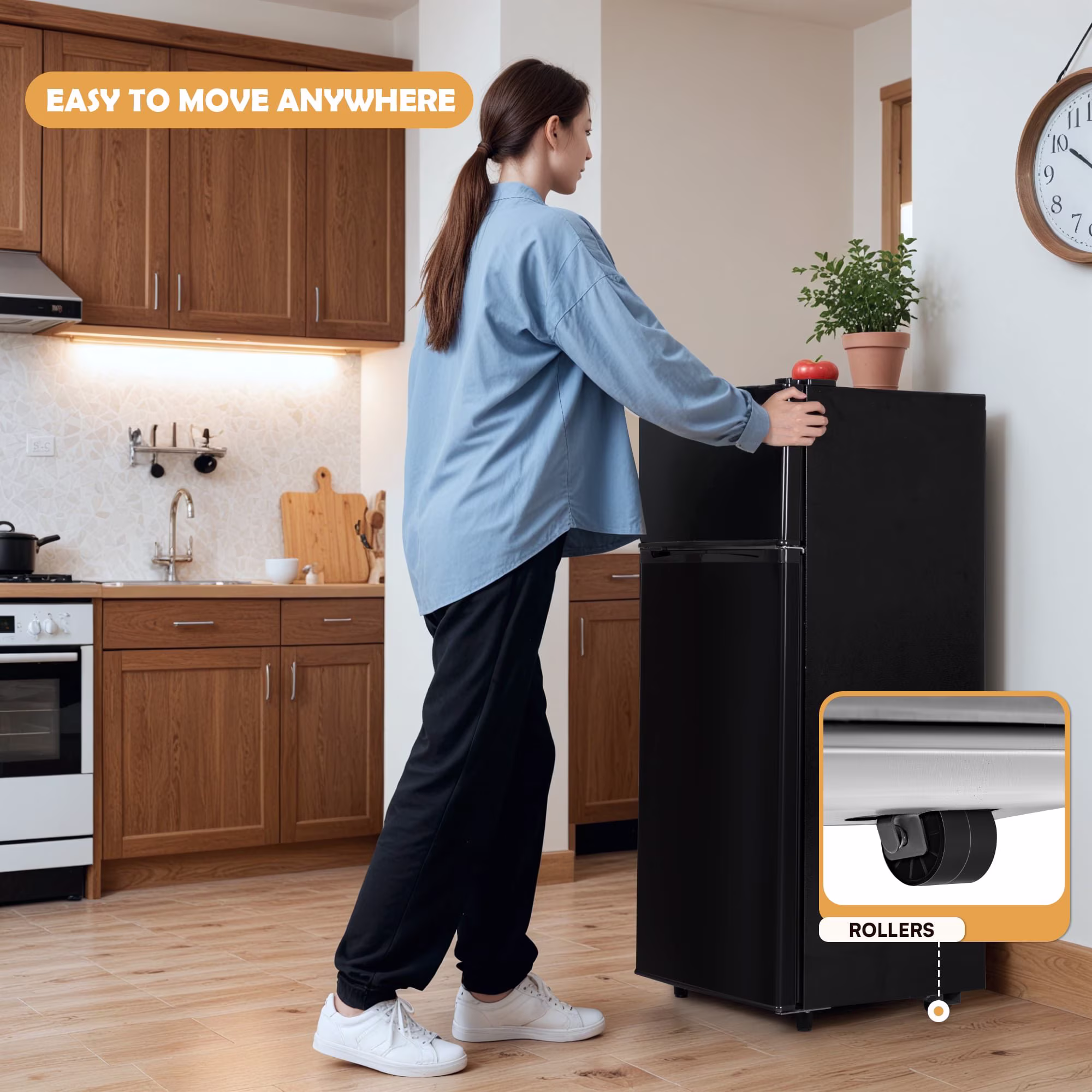 Nepsam Small Refrigerator with Top Freezer 4.5Cu.ft Two Door Mini Fridge, LED Light, Extra Drink Space for Apartment, Black - Image 2