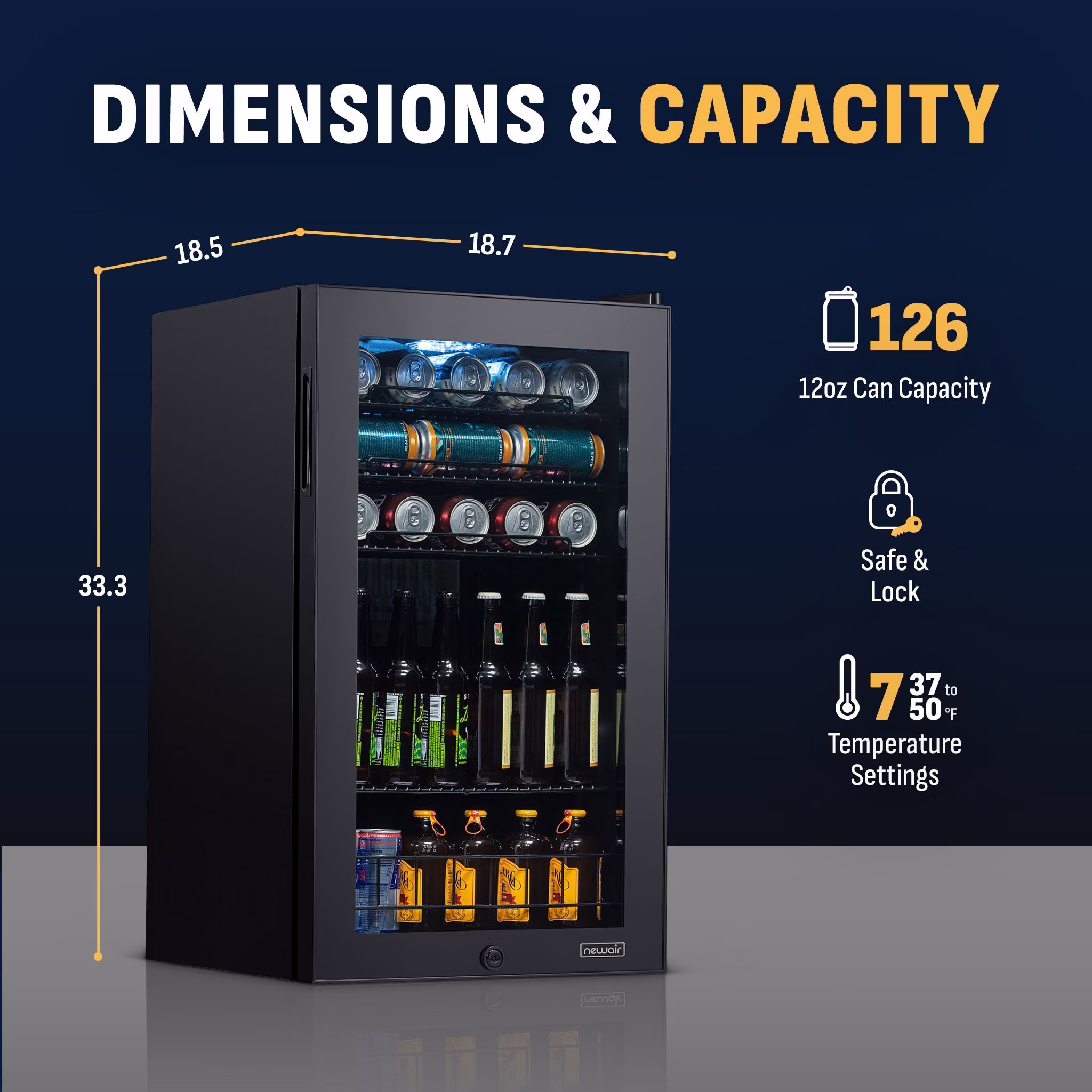 Newair® 126-Can Freestanding Black Beverage Fridge - 18.8" - Image 3