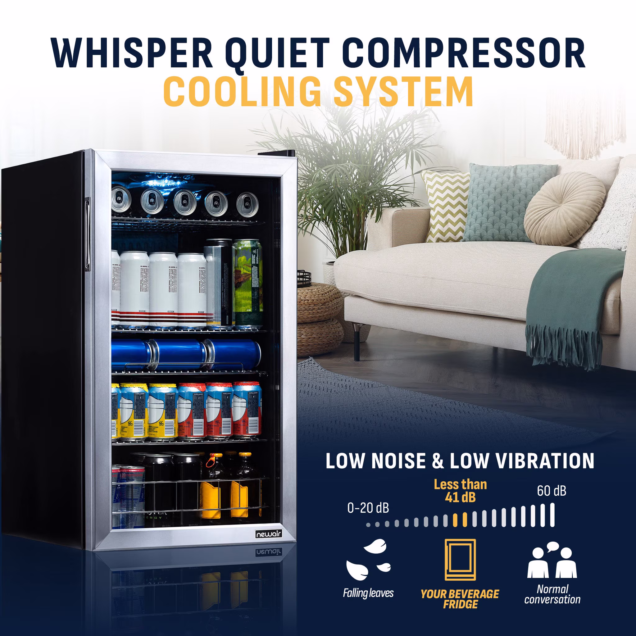 Newair® 126-Can Freestanding Stainless Steel Beverage Fridge - 18.9" - Image 3