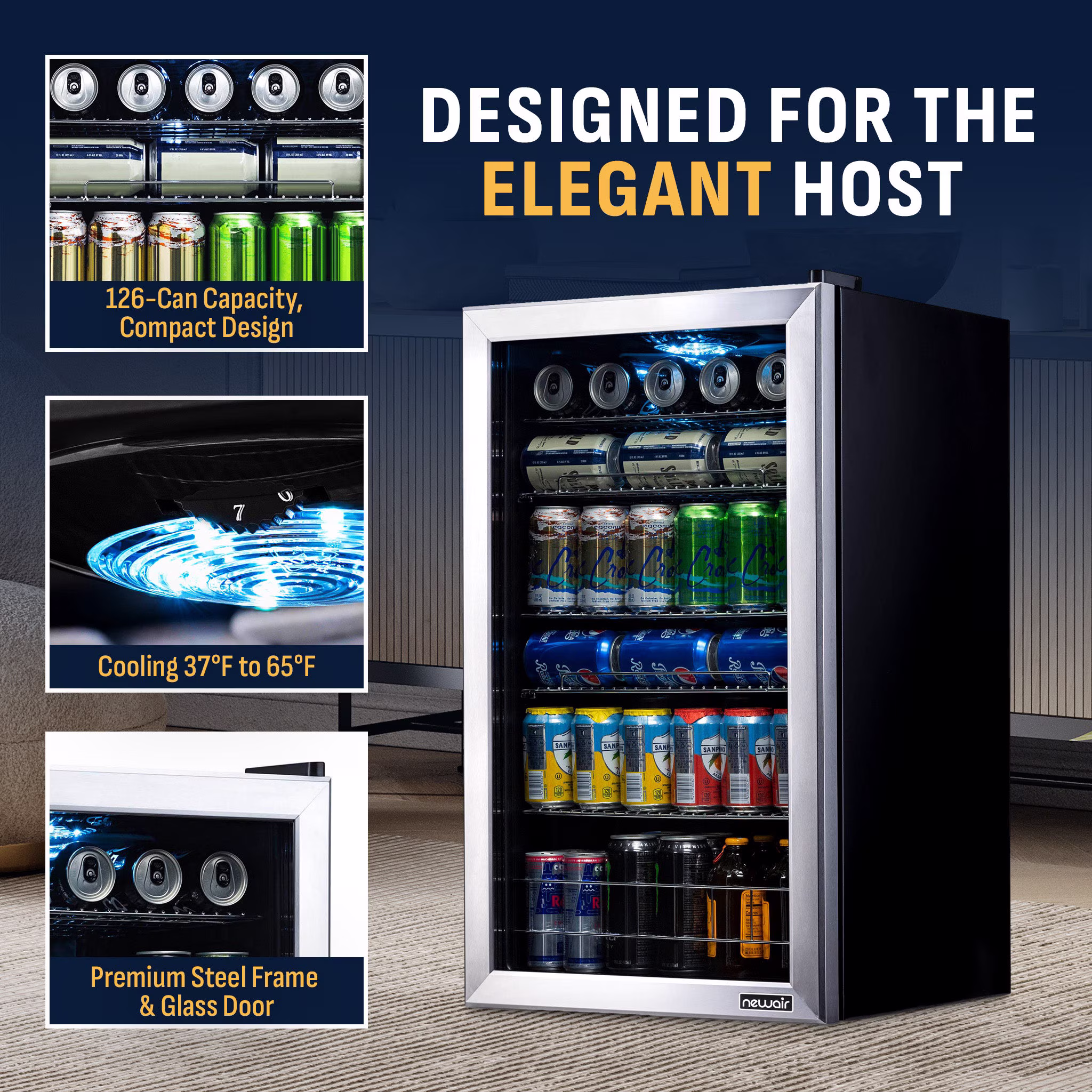 Newair® 126-Can Freestanding Stainless Steel Beverage Fridge - 18.9" - Image 5