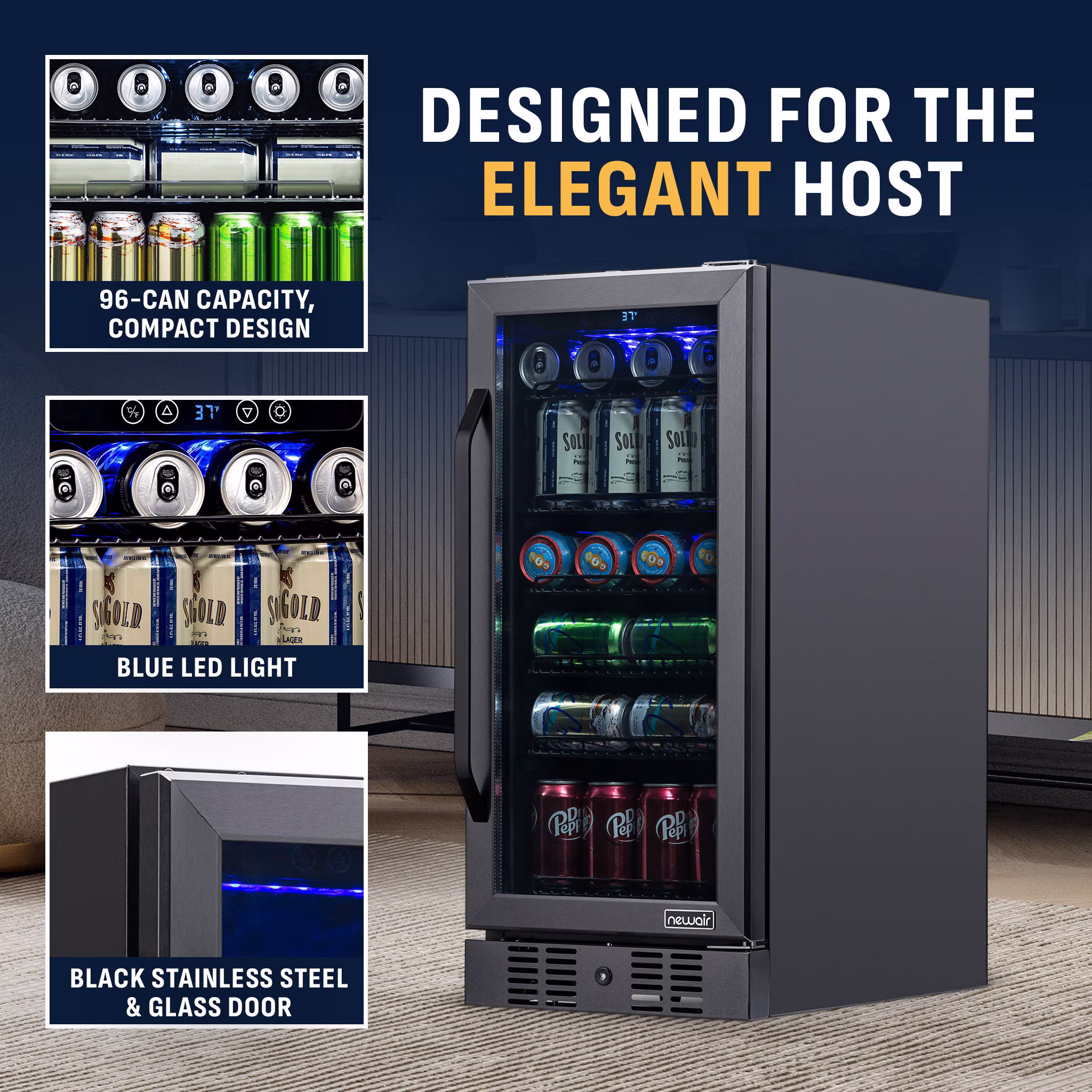 Newair® 96-Can Built-In Black Beverage Fridge - 15" - Image 3
