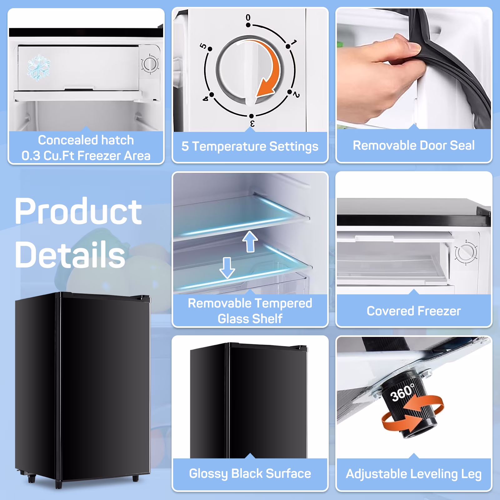 Nextay Mini Fridge for Bedroom 3.2 Cu.Ft Small Refrigerator with Freezer for Dorm Office,Black - Image 5