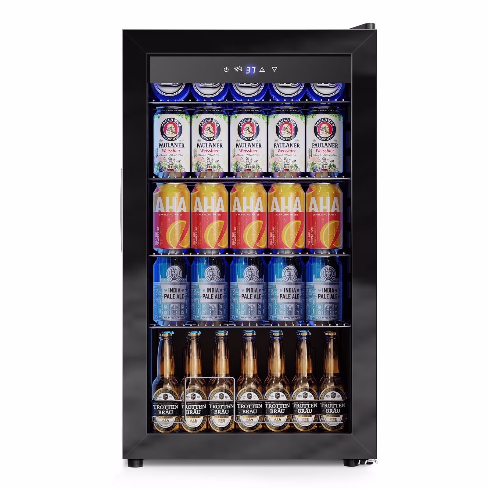 Nipus 17.52 inch Beverage Refrigerator Cooler,130 Cans Capacity with Glass Door for Soda Wine Beer, with Adjustable Removable Shelves, Black