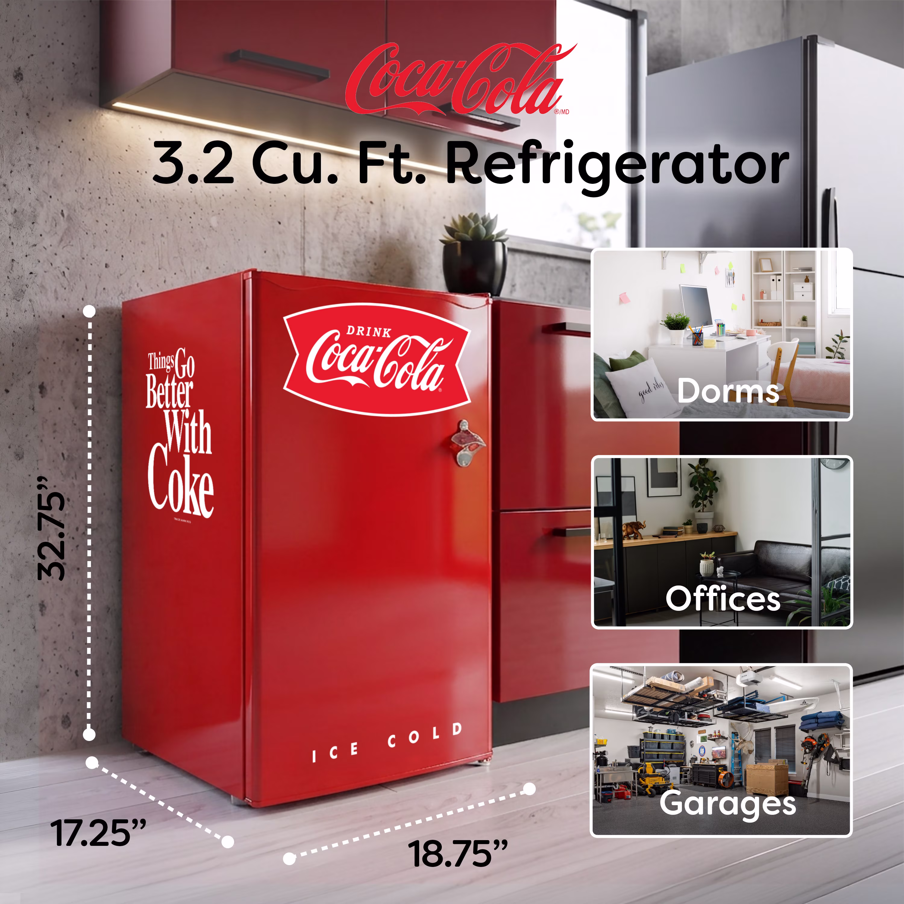 Nostalgia Coca-Cola 3.2 Cu. Ft. Refrigerator With Freezer and Bottle Opener, Red - Image 5