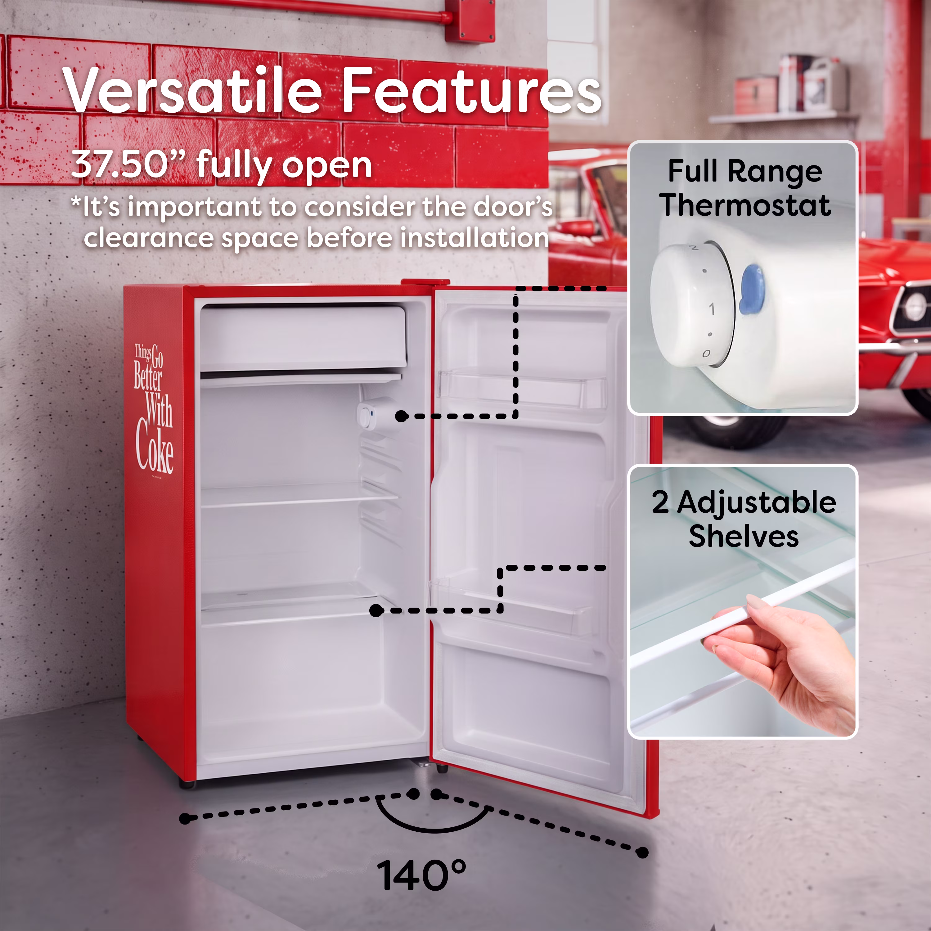 Nostalgia Coca-Cola 3.2 Cu. Ft. Refrigerator With Freezer and Bottle Opener, Red - Image 3