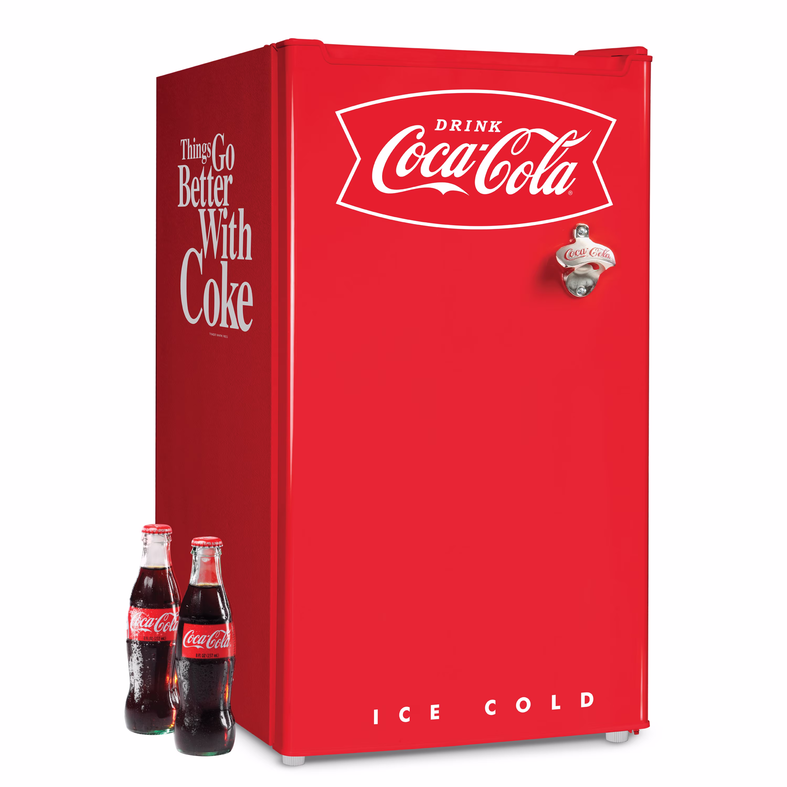 Nostalgia Coca-Cola 3.2 Cu. Ft. Refrigerator With Freezer and Bottle Opener, Red