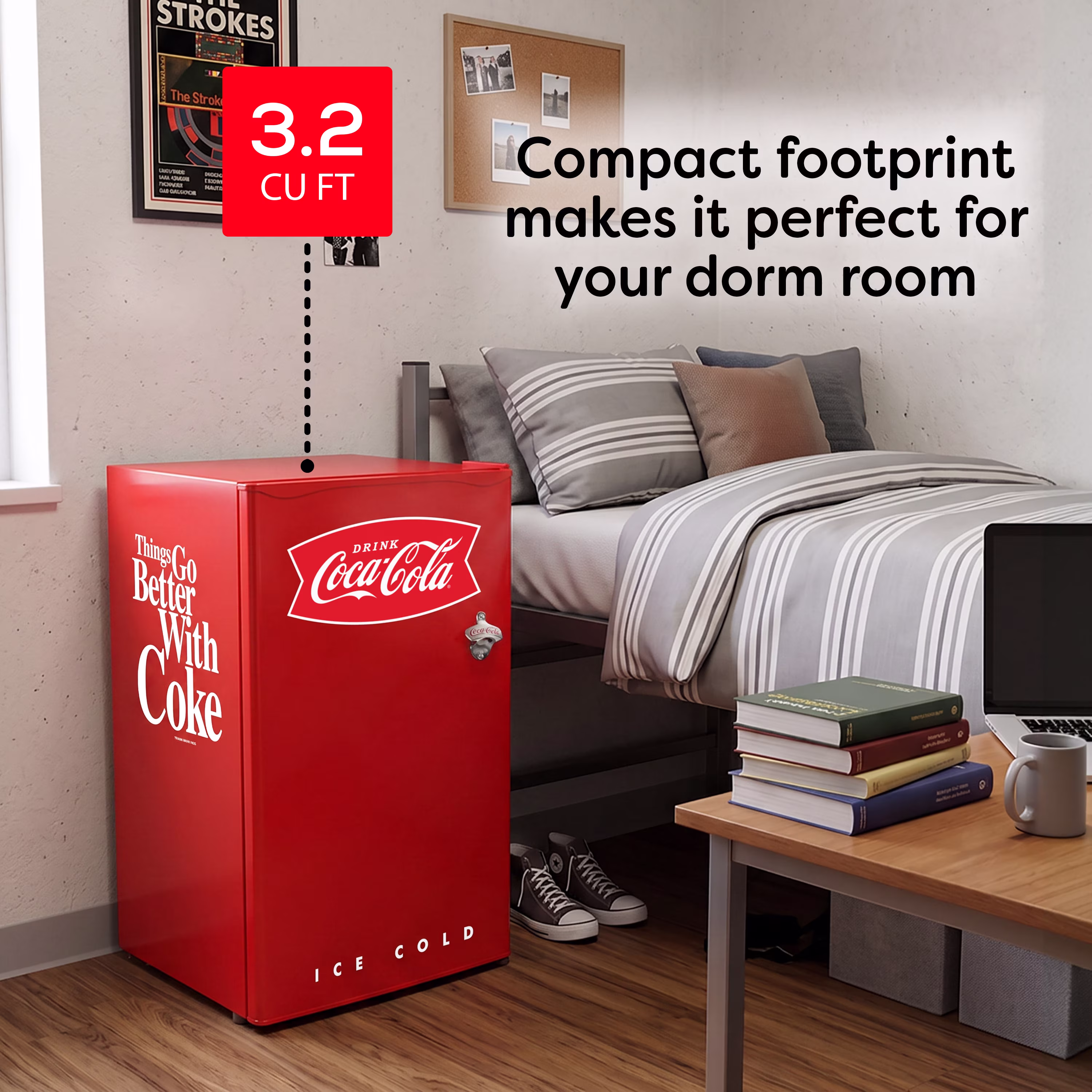 Nostalgia Coca-Cola 3.2 Cu. Ft. Refrigerator With Freezer and Bottle Opener, Red - Image 2