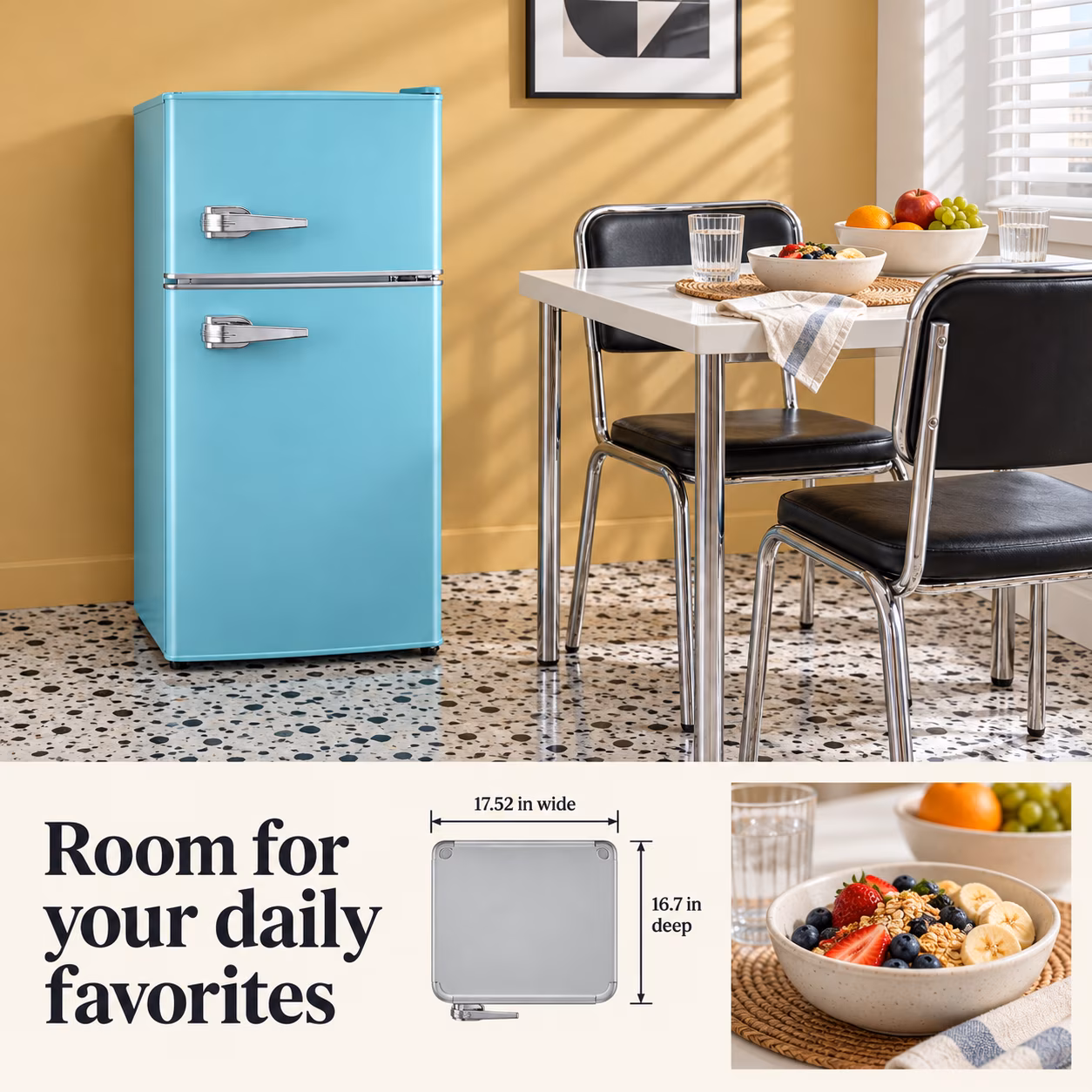 Novadexor 3.2 cu ft Retro Refrigerator, Two Door Mini Fridge with Freezer, Sea Blue - Image 2